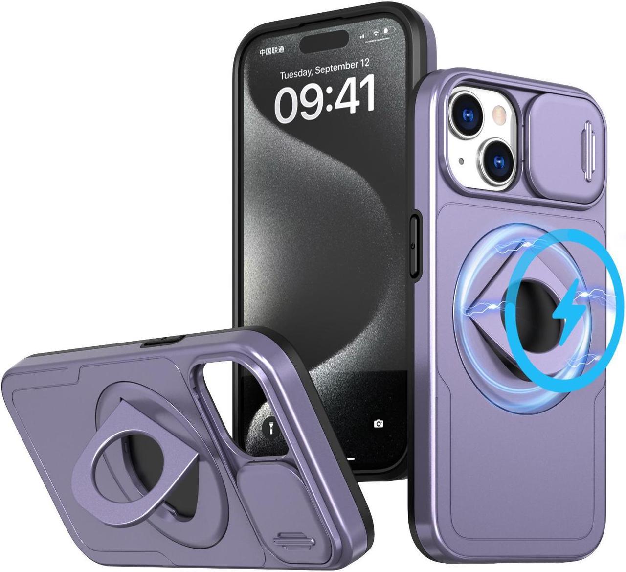 Fashion Case with Stander Wireless Charging Supported Case For iPhone 13 (6.1inch) (Purple)