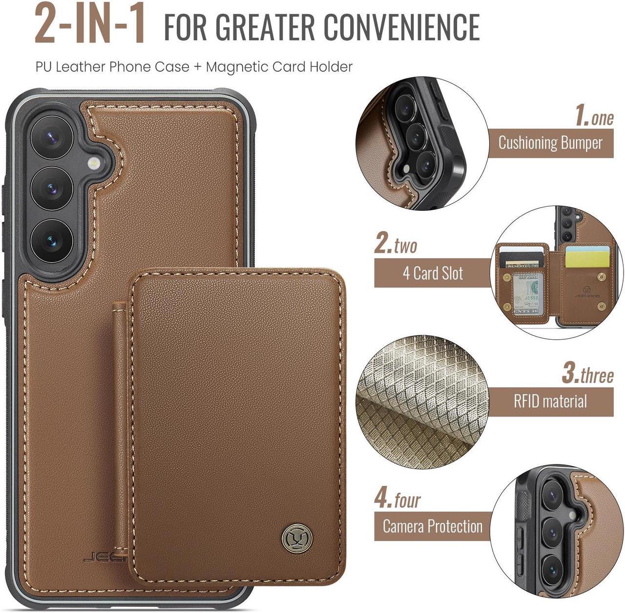 TYJKeJi Case With Card Holder Cover Detachable Case For Samsung Galaxy S24 (Brown)