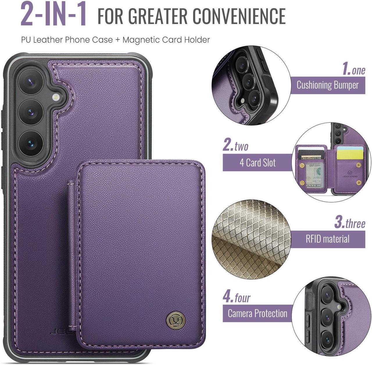 TYJKeJi Case With Card Holder Cover Detachable Case For Samsung Galaxy S23 FE (Purple)