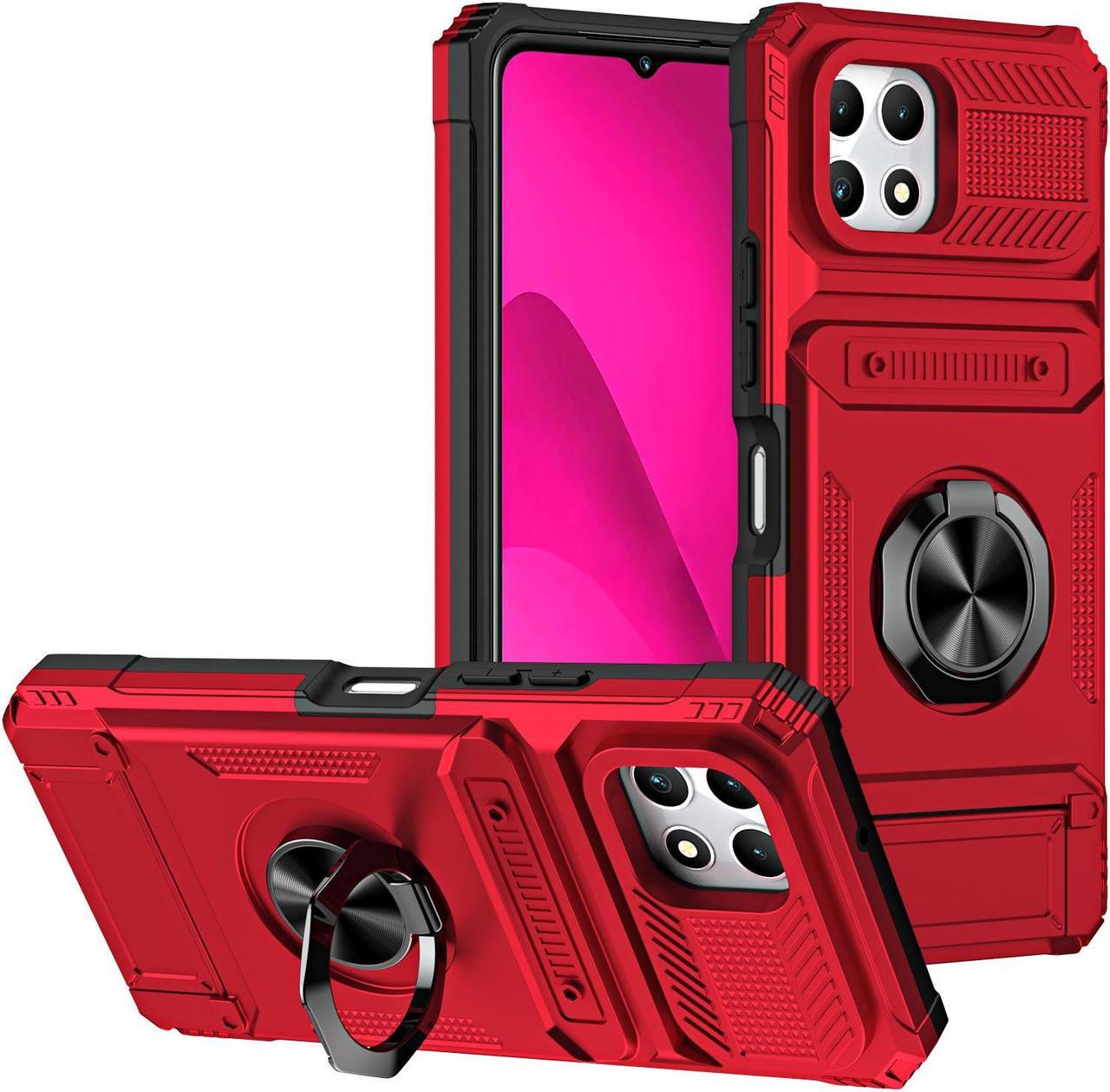 TYJKeJi Case with Card Holder Impact Resistant Ring Kickstand Shockproof Phone Cover Phone Case For T-Mobile REVVL 7 5G For TMobile Revvl 7 5G (Red)