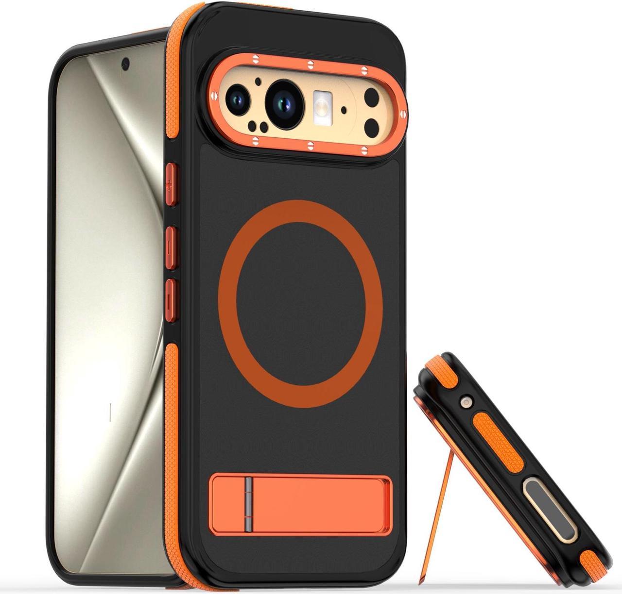 TYJKeJi Case with Stander Cover Case For Google Pixel 9 Pro XL (6.8inch) (Orange)