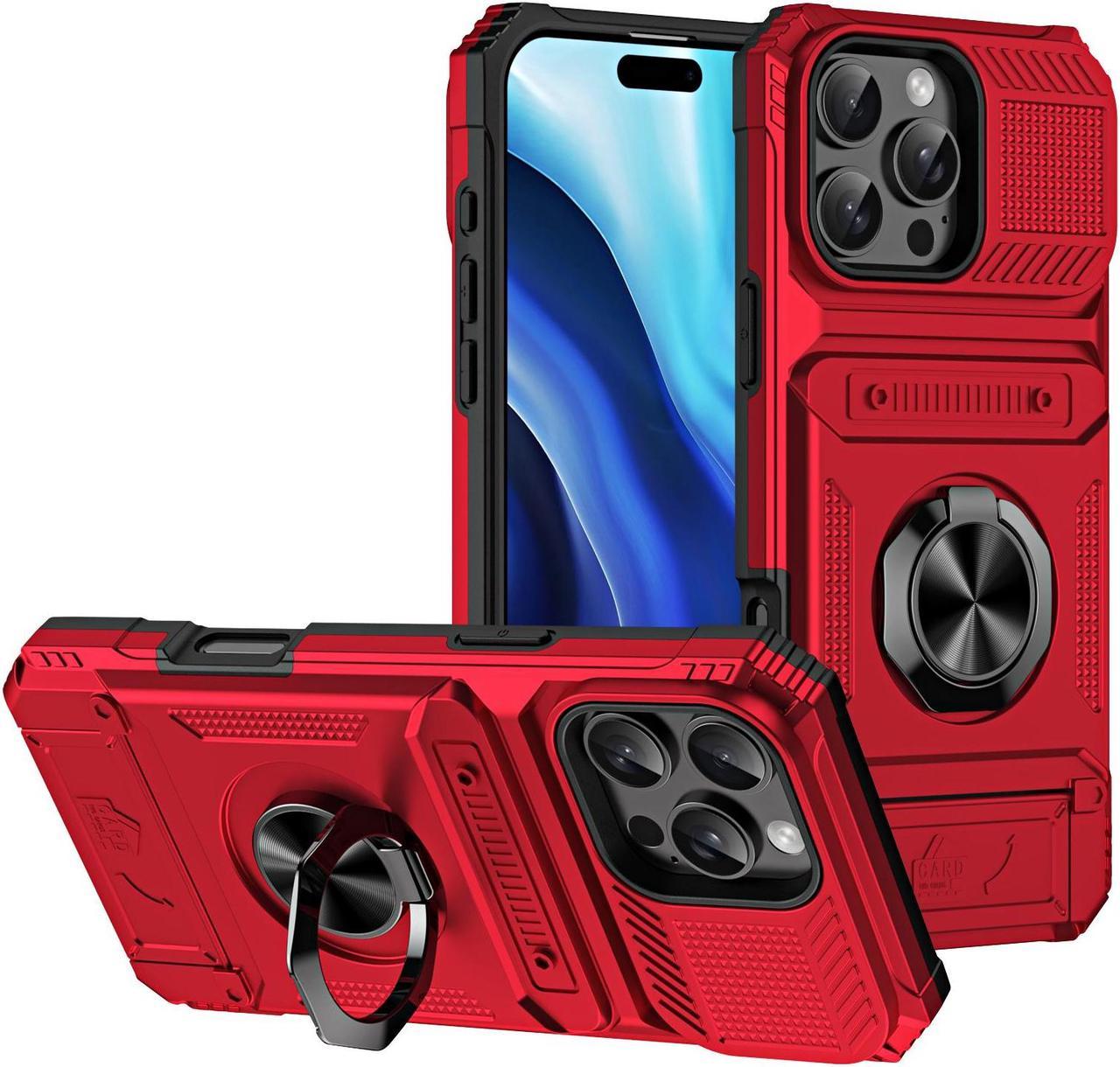 TYJKeJi Case with Stander Cover Case For iPhone 16 Pro (6.3inch) (Red)