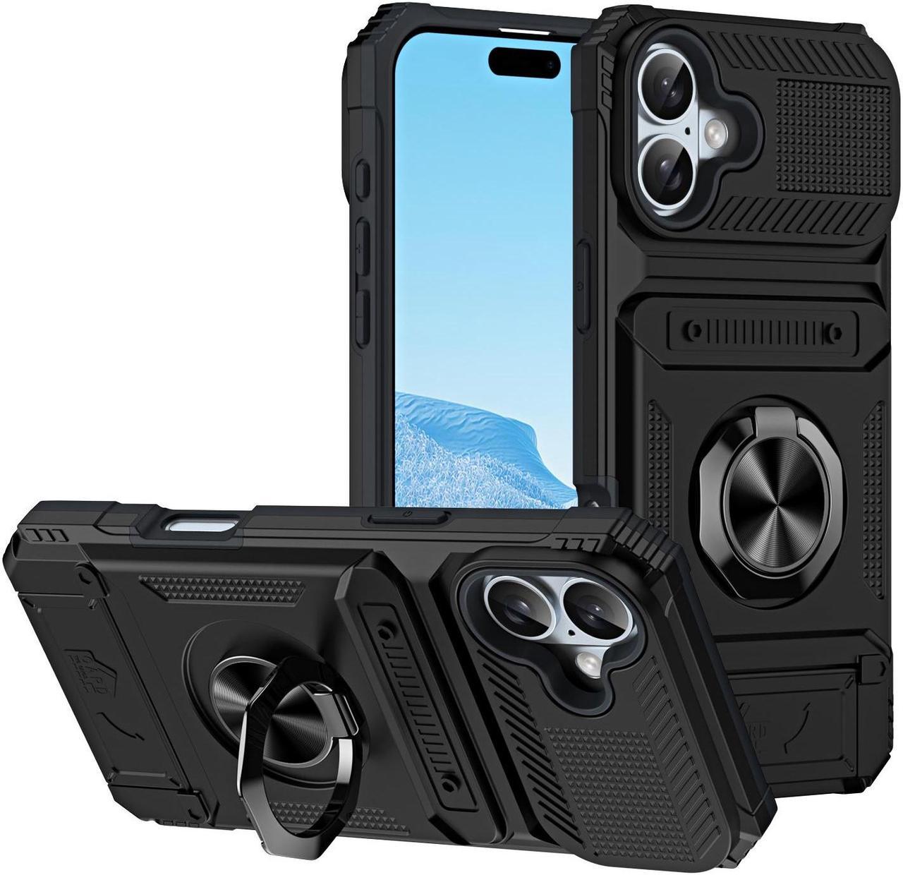 TYJKeJi Case with Stander Cover Case For iPhone 16 Plus (6.7inch) (Black)