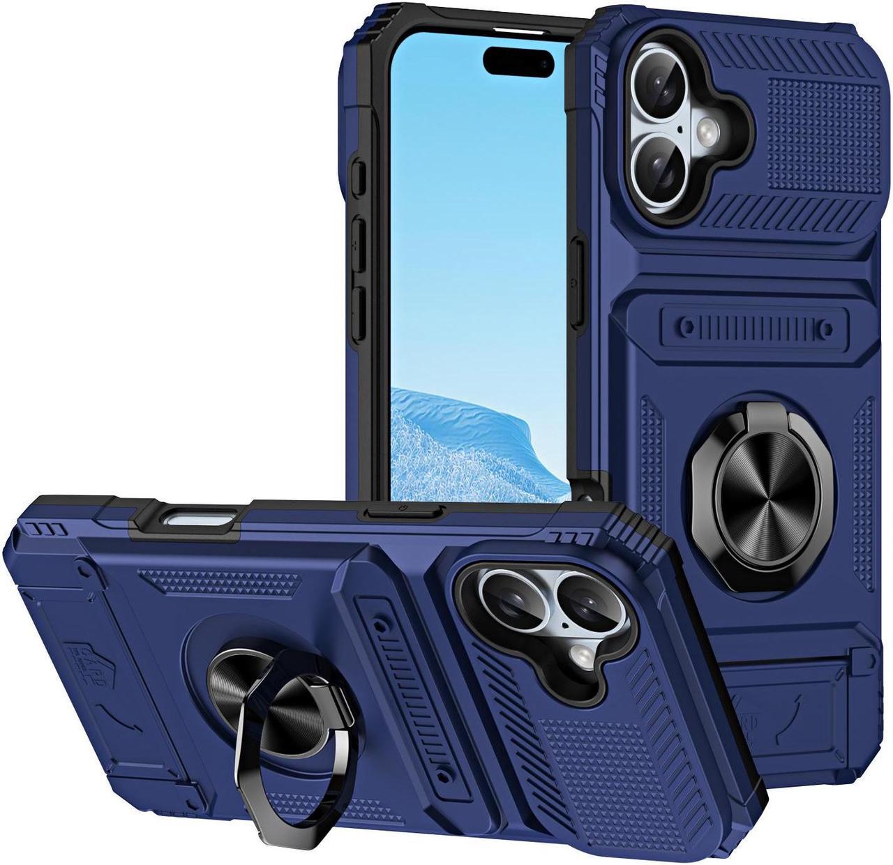 TYJKeJi Case with Stander Cover Case For iPhone 16 Plus (6.7inch) (Blue)