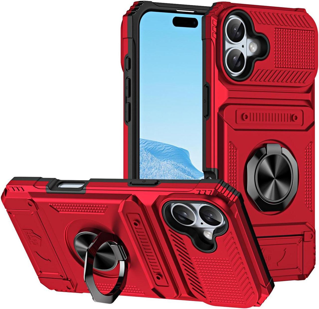 TYJKeJi Case with Stander Cover Case For iPhone 16 Plus (6.7inch) (Red)