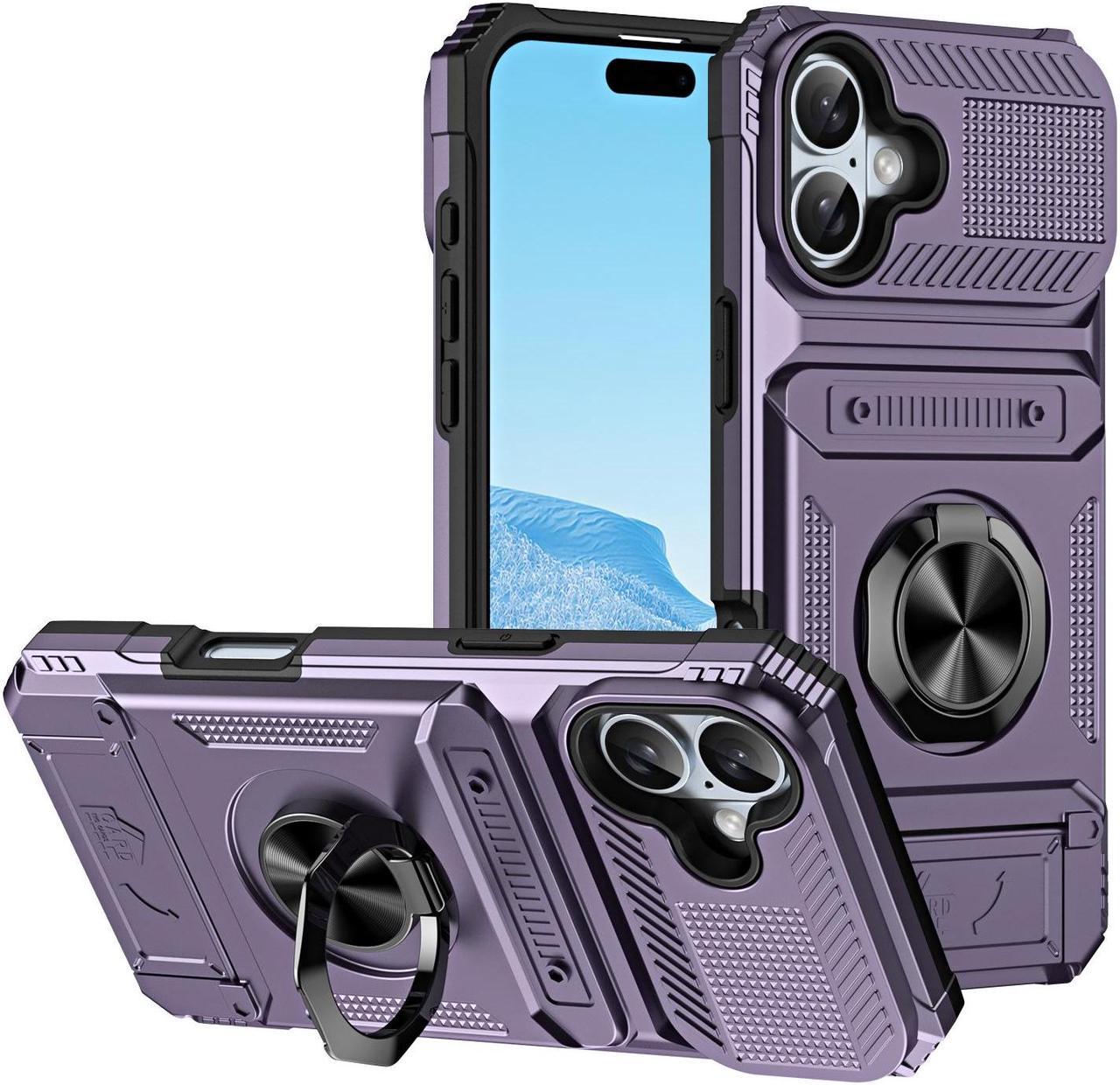 TYJKeJi Case with Stander Cover Case For iPhone 16 (6.1inch) (Purple)