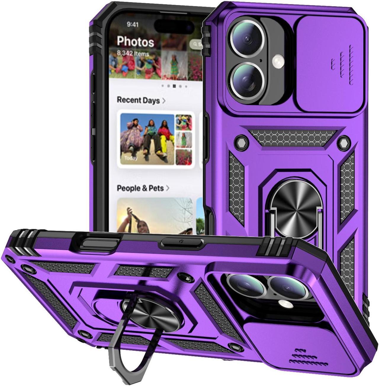 TYJKeJi Case with Stander Fashion Cover KickStand Case For iPhone 16 (6.1inch) (Purple)