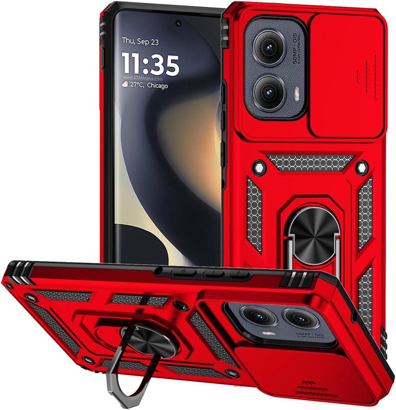 TYJKeJi Case with Stander Fashion Cover KickStand Case For Motorola Edge 2024 For Moto Edge 2024 (Red)