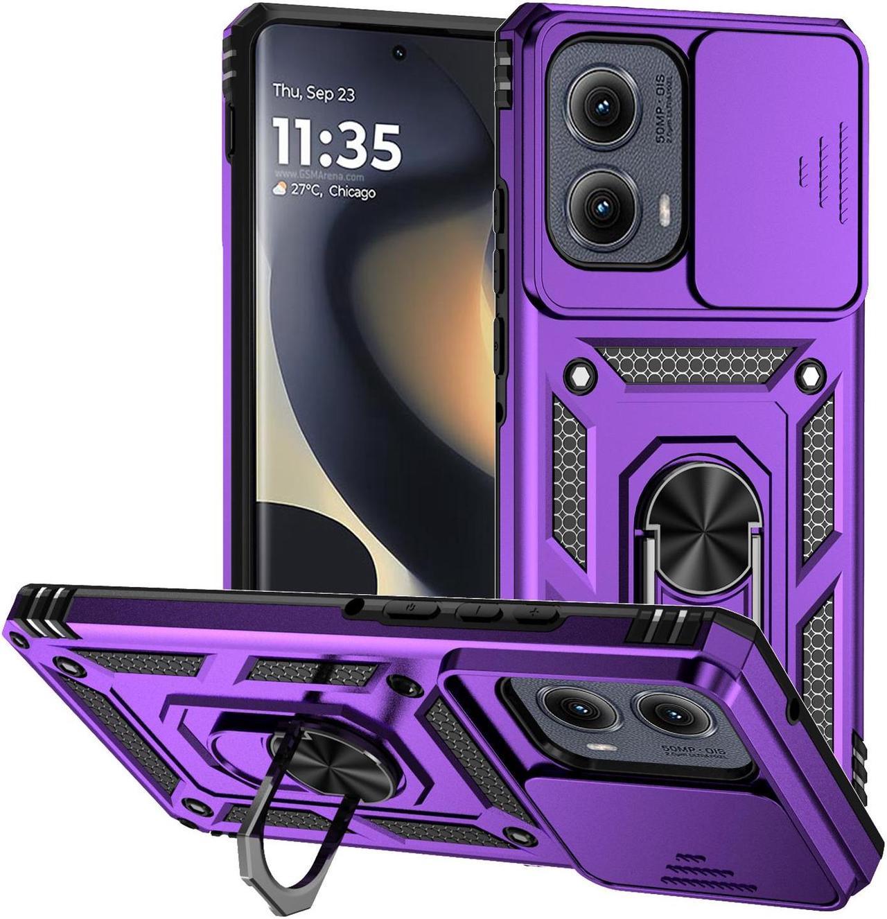 TYJKeJi Case with Stander Fashion Cover KickStand Case For Motorola Edge 2024 For Moto Edge 2024 (Purple)