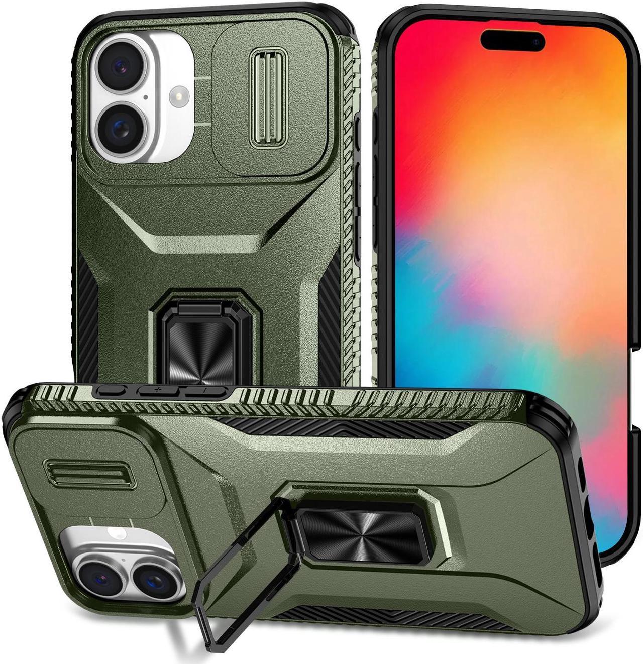 TYJKeJi Case with Stander Cover KickStand Case For iPhone 16 (6.1inch) (Green)