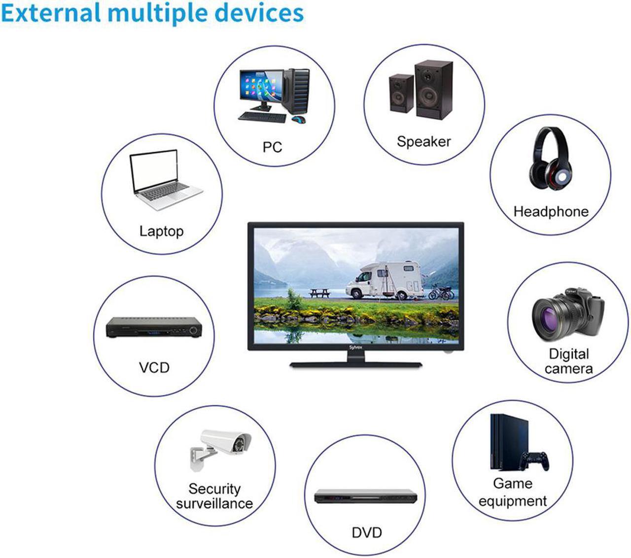 Alt view image 5 of 7 - SYLVOX 27'' 12V Camping TV DVD Combo,1080P HD LED Portable TV with Integrated ATSC Tuner, FM Radio, Audio Out, Hi-Fi Sound Speakers,Suitable for Truck, Travel, Kitchen, Home, Caravan, RV, Marine
