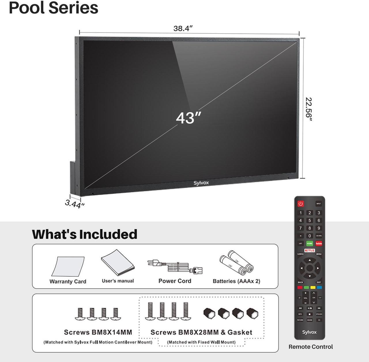 Alt view image 8 of 7 - SYLVOX 43'' Outdoor TV, Smart TV with Bluetooth, Wifi, Dual Speakers, 4K LED Waterproof Television for Outside, Ultra-Thin High Resolution, Suitable for Porch, Patio, Pool, Balcony, Yard(Deck Series )