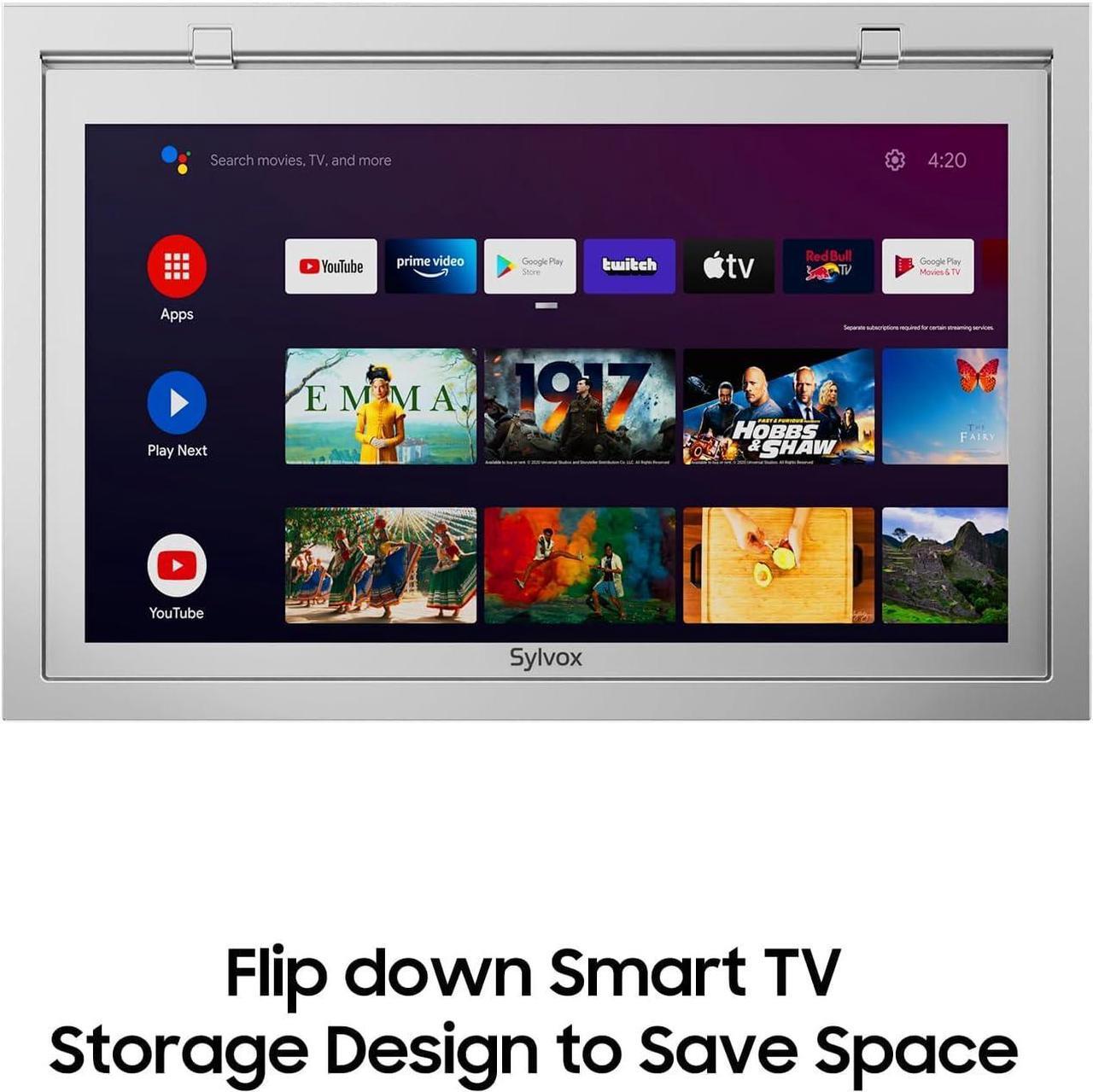 Alt view image 2 of 7 - SYLVOX 15.6" Flip Down Smart TV Under Cabinet Kitchen TV Android 11.0 Supports 360 Degree Rotation WiFi & Wireless Connection, Storage Design for Kitchen Bedroom RV Yacht (Silver),Black