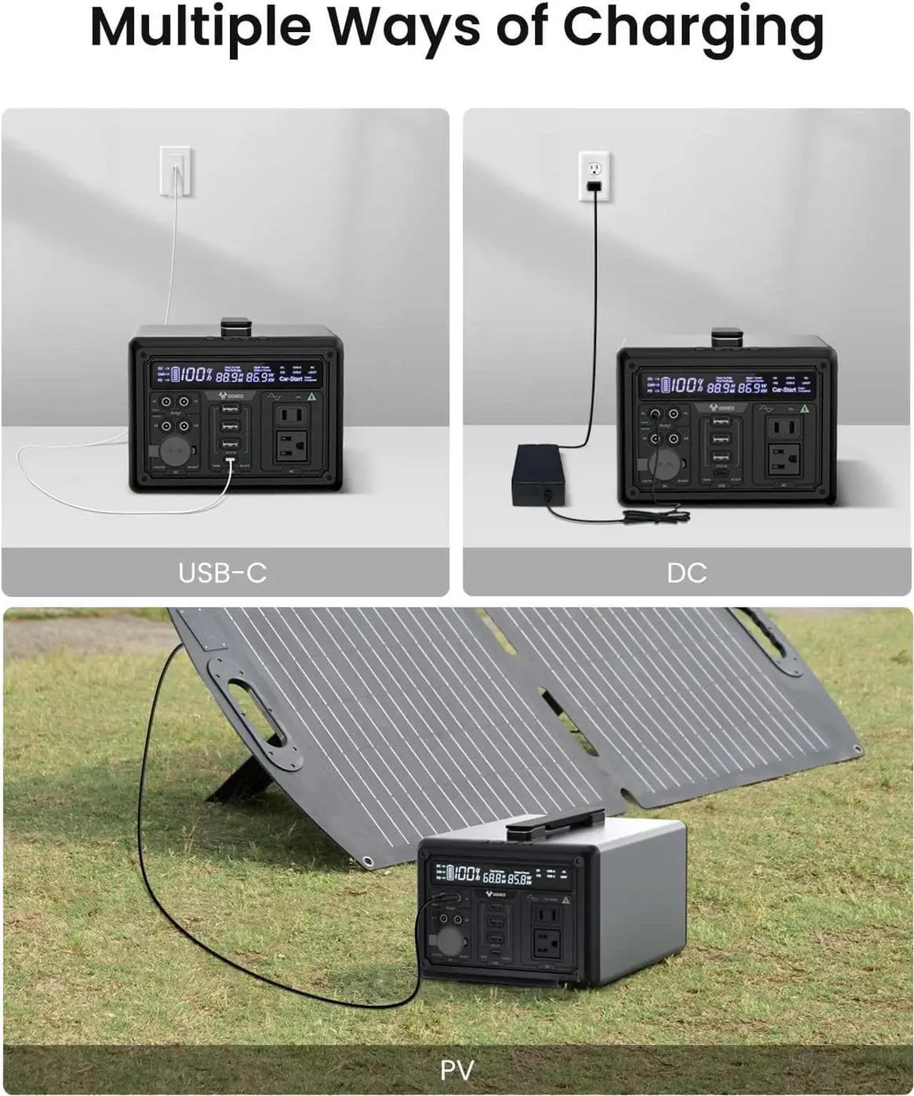 Alt view image 6 of 7 - GONEO Portable Power Station 1000W, 1016Wh Lithium Battery,, Robust Aluminium Housing, Solar Generator with 6.5 Inch Large LED Panel for Outdoor/Indoor-home/camping-2 year warranty