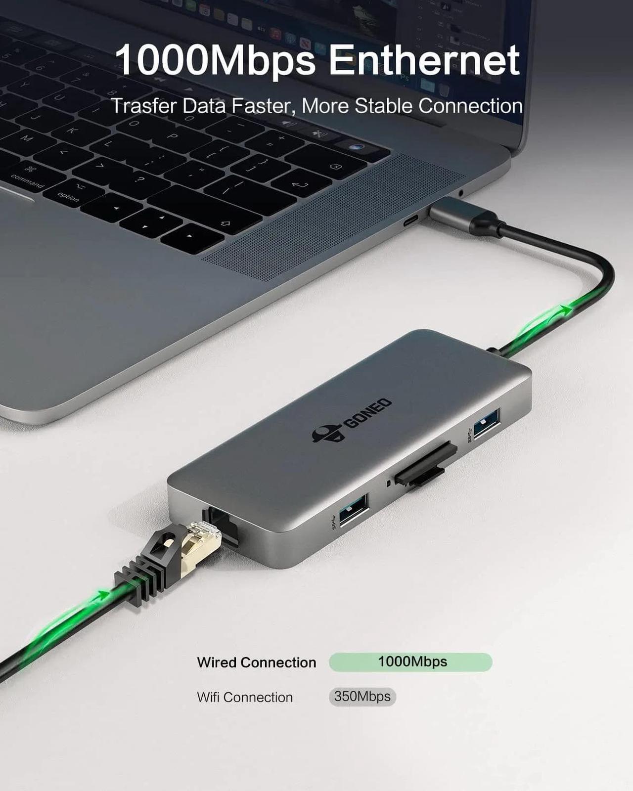 Alt view image 3 of 7 - GONEO 8-in-1 USB C Hub, USB C Docking Station Multiport USB C Adapter with 4K HDMI Port, 3 USB Ports, SD/TF Card Reader, Ethernet Port for Dell/MacBook Pro/HP XPS/Lenovo Laptops