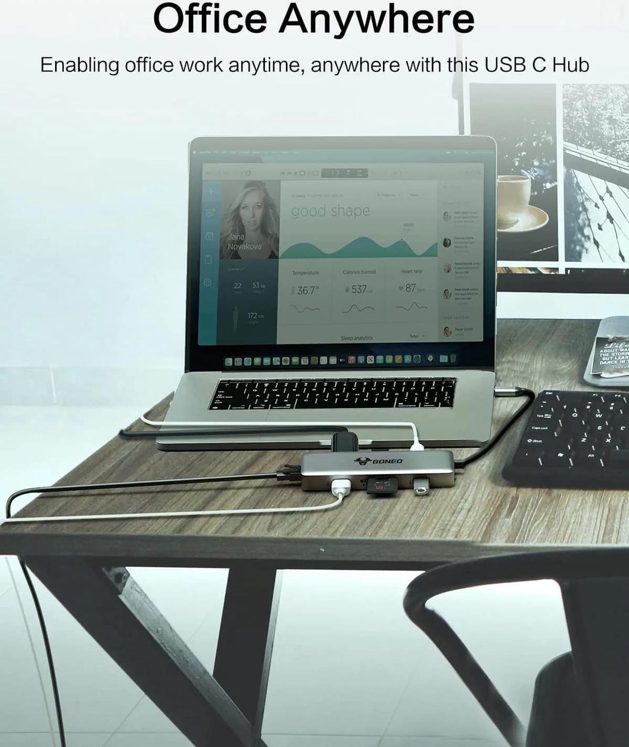 Alt view image 5 of 7 - GONEO 8-in-1 USB C Hub, USB C Docking Station Multiport USB C Adapter with 4K HDMI Port, 3 USB Ports, SD/TF Card Reader, Ethernet Port for Dell/MacBook Pro/HP XPS/Lenovo Laptops