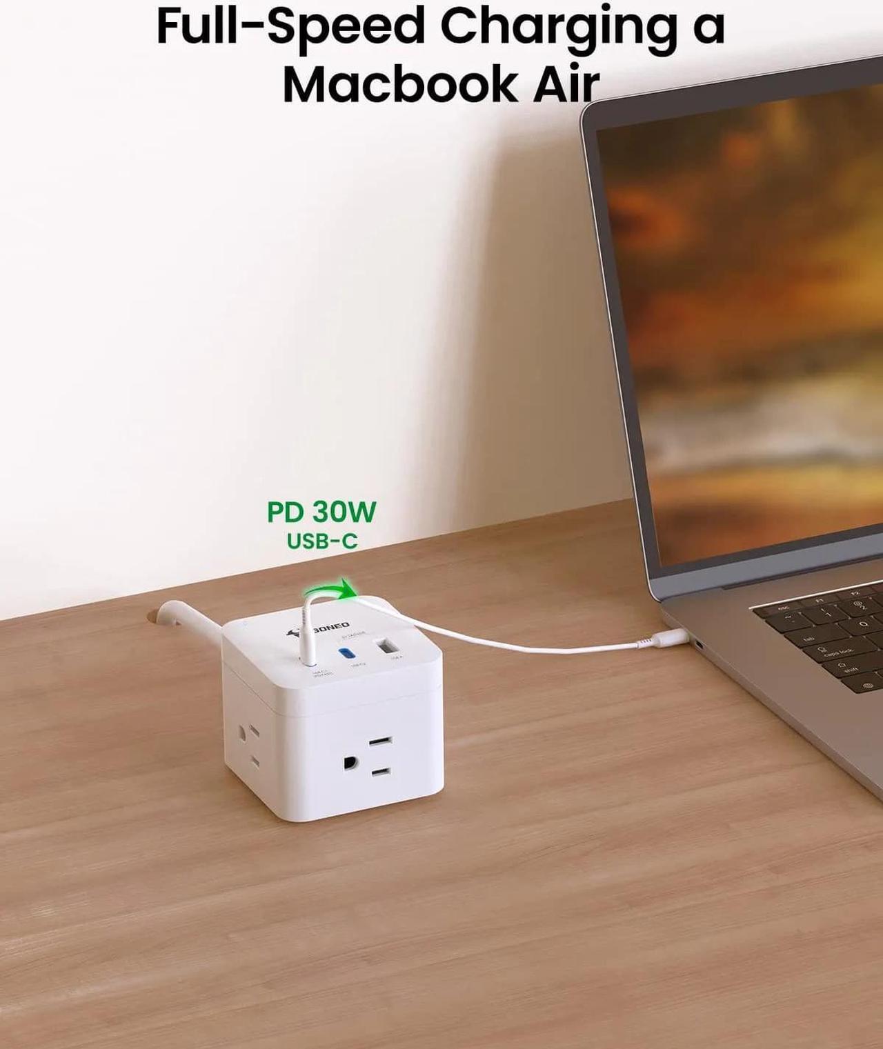 Alt view image 2 of 7 - GONEO USB C Power Strip 30W,Charging Station with 3 Outlets,2 USB C Ports,5ft Flat Extension Cord,Power Cube for iPhone 14/13/12/11/iWatch/iPad,Travel Cruise Apartment College Dorm Room Essentials
