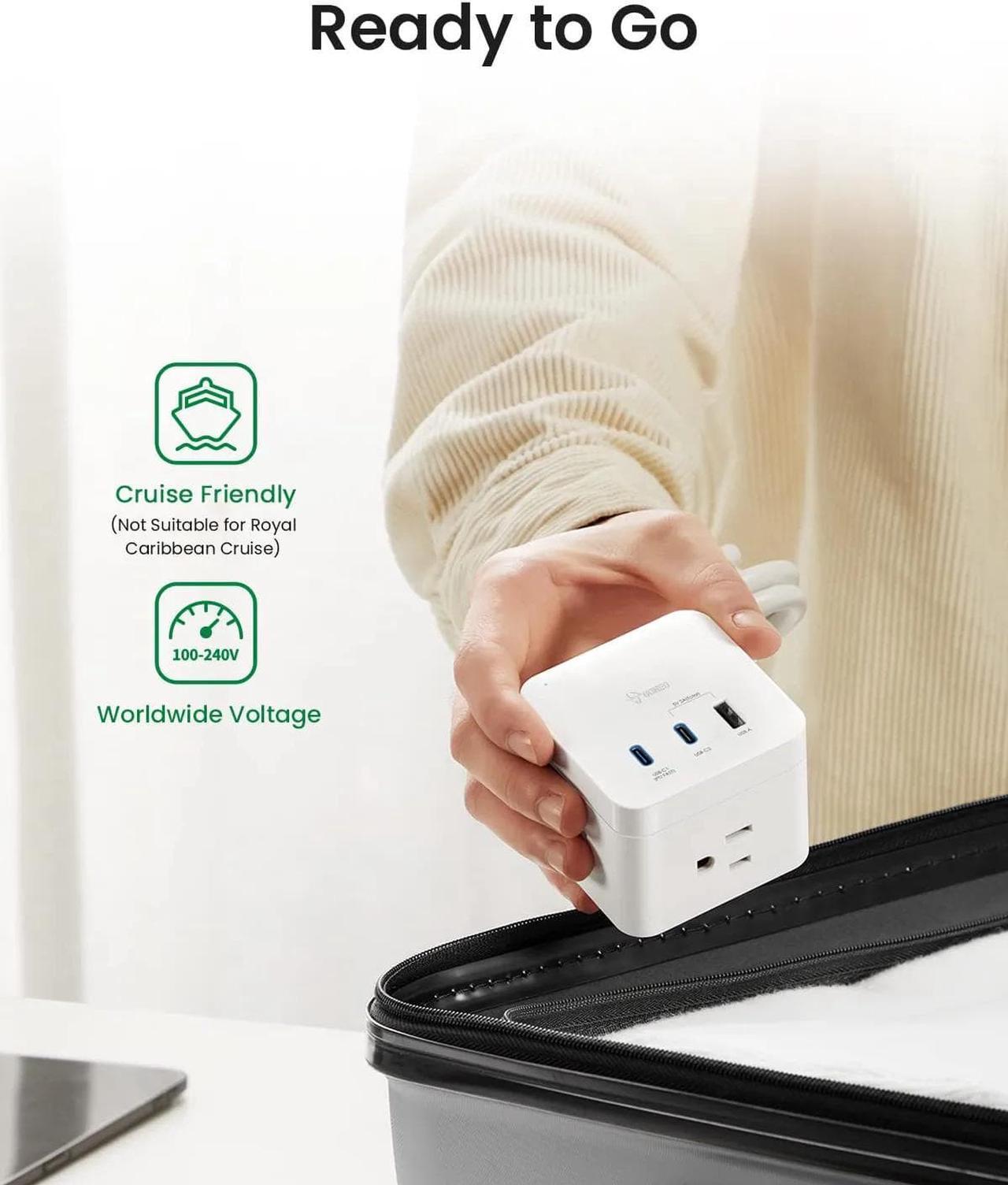 Alt view image 5 of 7 - GONEO USB C Power Strip 30W,Charging Station with 3 Outlets,2 USB C Ports,5ft Flat Extension Cord,Power Cube for iPhone 14/13/12/11/iWatch/iPad,Travel Cruise Apartment College Dorm Room Essentials