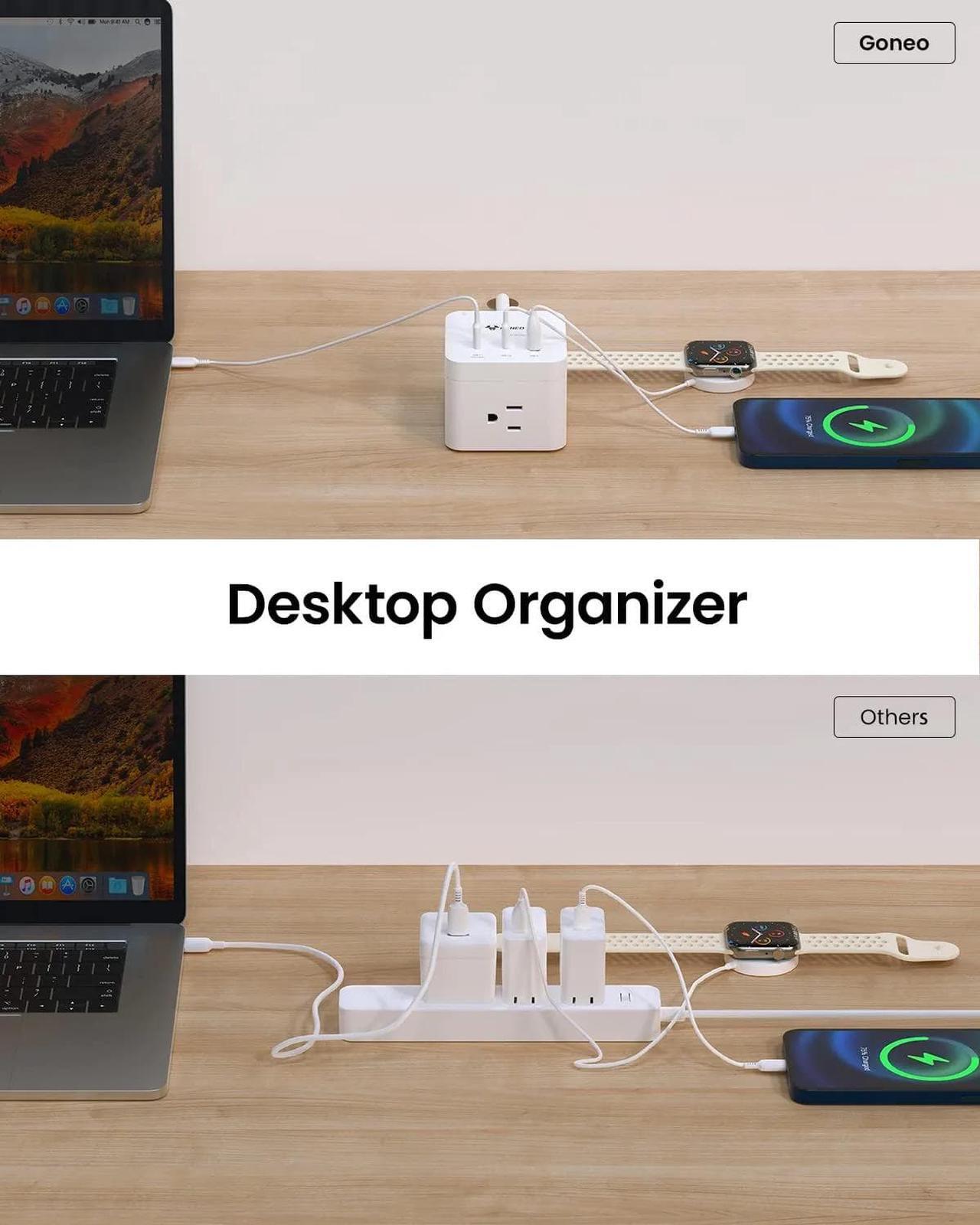 Alt view image 4 of 7 - GONEO USB C Power Strip 30W,Charging Station with 3 Outlets,2 USB C Ports,5ft Flat Extension Cord,Power Cube for iPhone 14/13/12/11/iWatch/iPad,Travel Cruise Apartment College Dorm Room Essentials