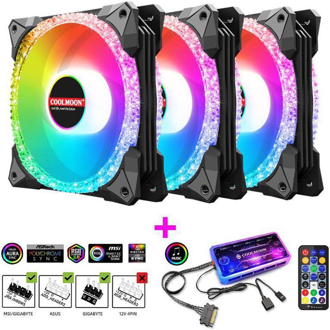 NewStyp 5V 3Pin ARGB Fans PC CPU Cooler Water Cooling 120mm Replace Computer Case Cooling RGB 12V 4Pin PWM Fan Accessories Black 3 Packs