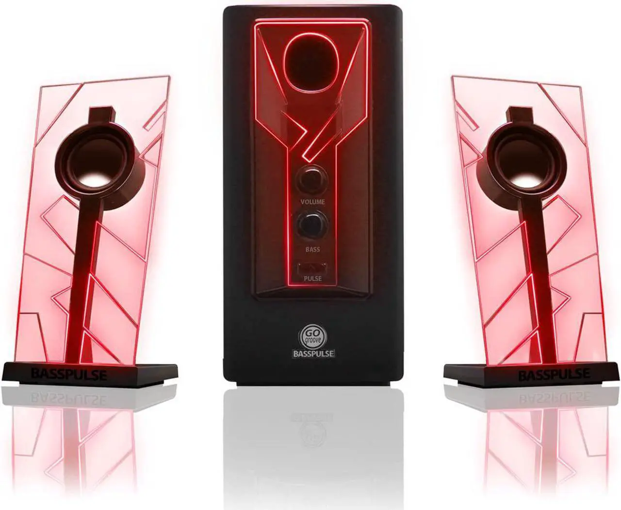 Main image of BassPULSE 2.1 Computer Speakers with Blue LED Glow Lights and Powered Subwoofer - Gaming Speaker System for Music on Desktop, Laptop, PC with 40 Watts, Heavy Bass Red