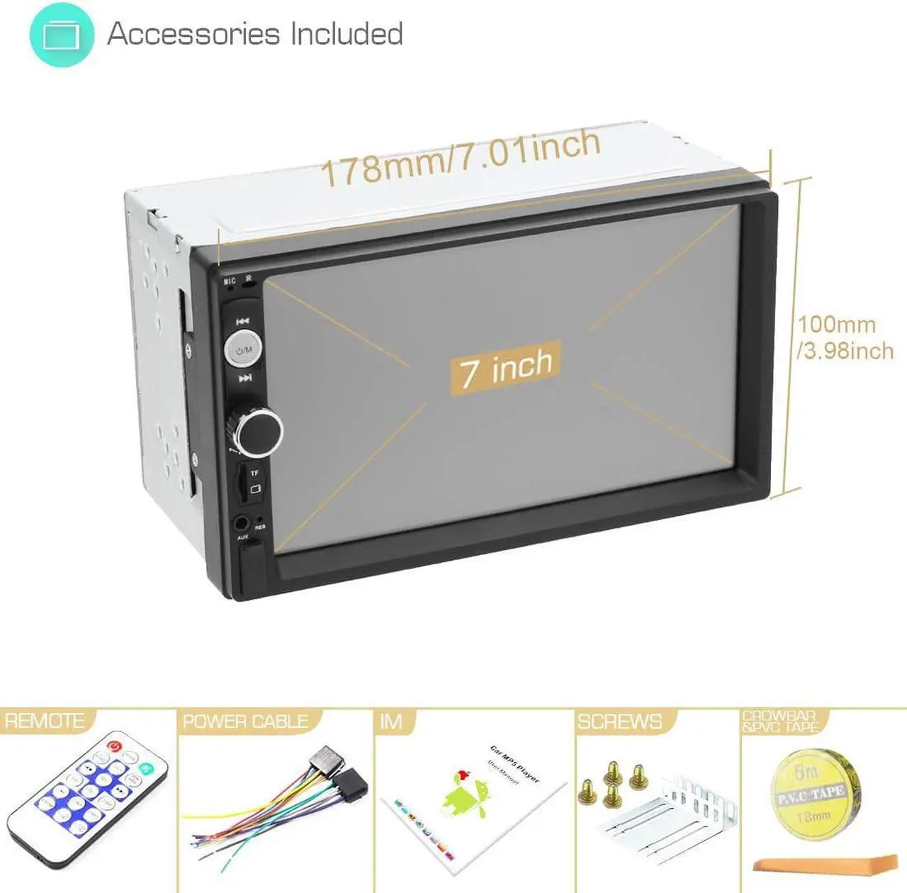Alt view image 5 of 5 - Double Din Car Stereo in Dash, FM Receiver with Remote, Car MP5 Media Player with 7inch Digital Resistive Touch Screen,Bluetooth Car Audio Mirror Link Monitor for Android