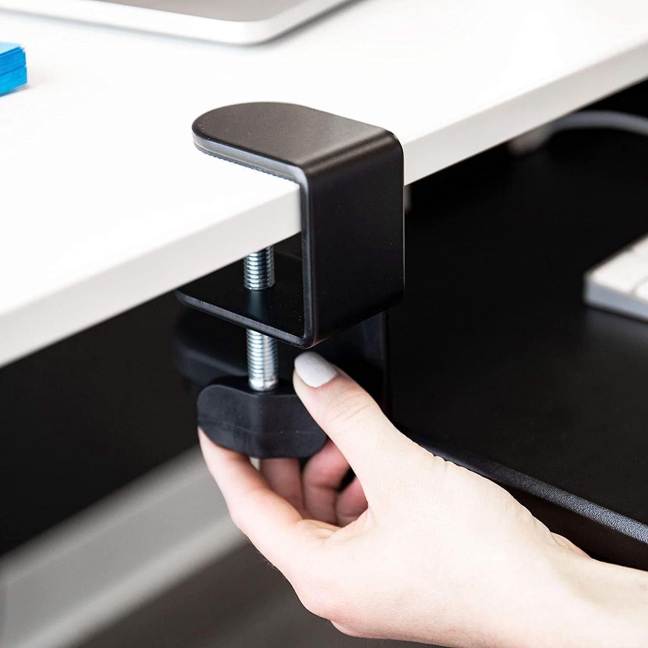 Alt view image 6 of 7 - Keyboard Tray Under Desk  27" Clamp On Keyboard Drawer Computer Stand  Ergonomic Mouse & Keyboard Sliding Tray Computer Desk Extender