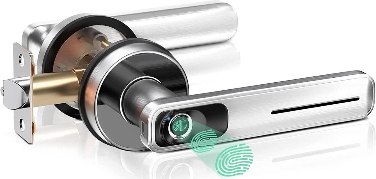 Main image of Fingerprint Door Lock - Biometric Door Knob Fingerprint Door Knob Keyless Entry Door Locks with Handle Door Lever for Homes/Apartments/Office/AirBnB/Hotels (Silver)