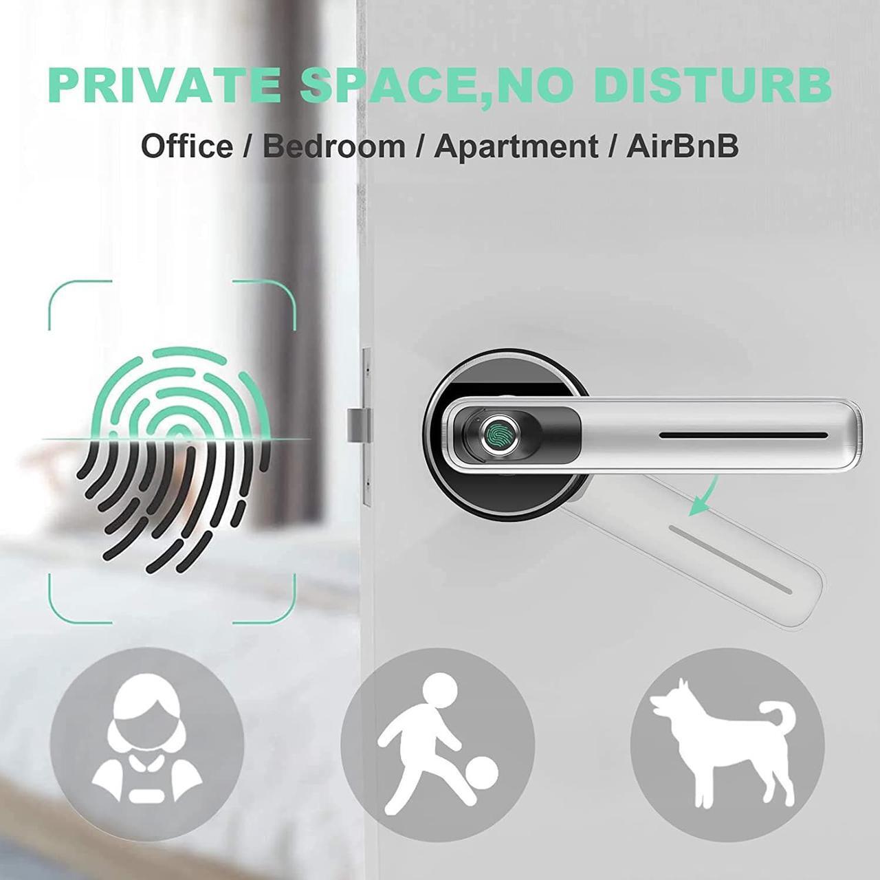 Alt view image 2 of 7 - Fingerprint Door Lock - Biometric Door Knob Fingerprint Door Knob Keyless Entry Door Locks with Handle Door Lever for Homes/Apartments/Office/AirBnB/Hotels (Silver)