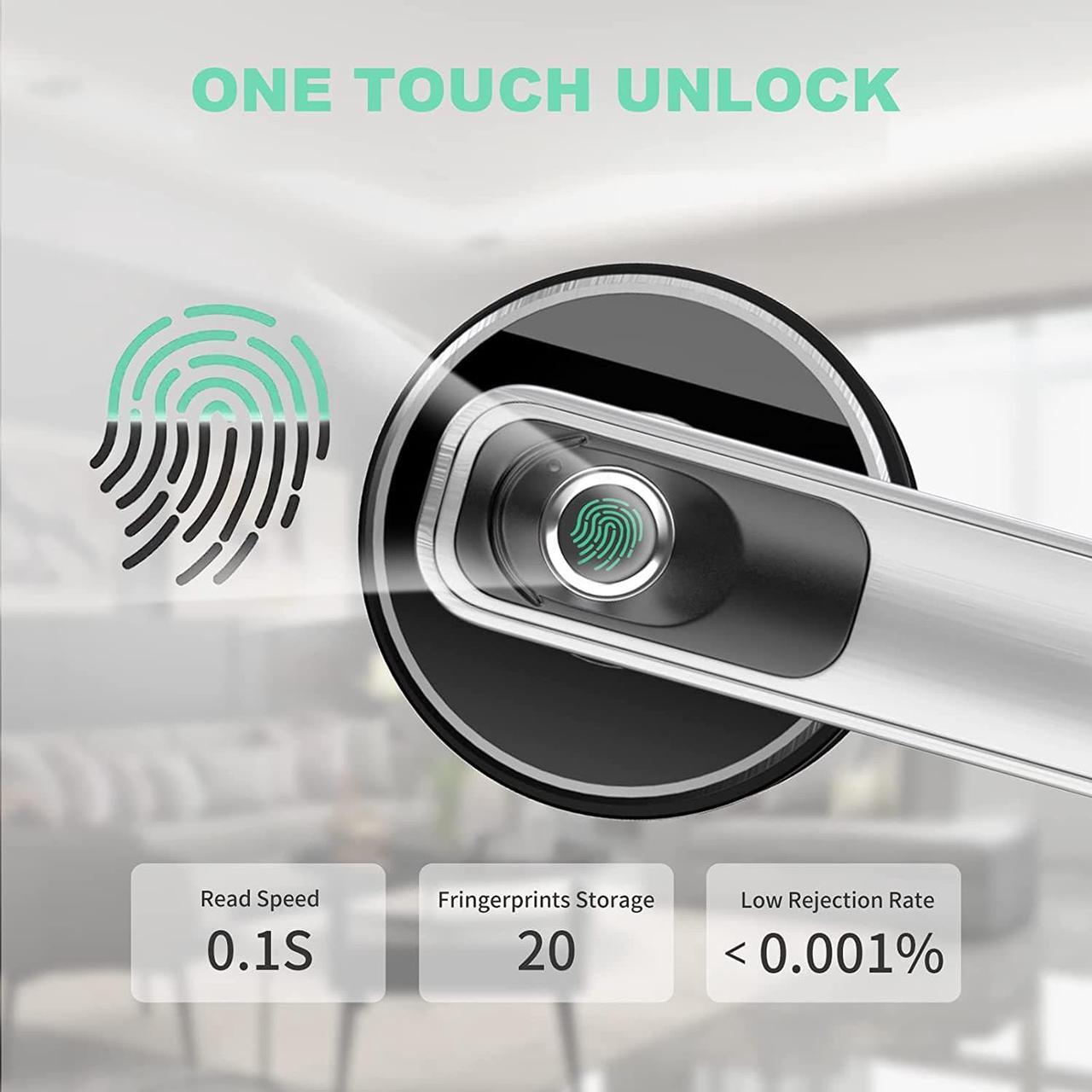 Alt view image 3 of 7 - Fingerprint Door Lock - Biometric Door Knob Fingerprint Door Knob Keyless Entry Door Locks with Handle Door Lever for Homes/Apartments/Office/AirBnB/Hotels (Silver)