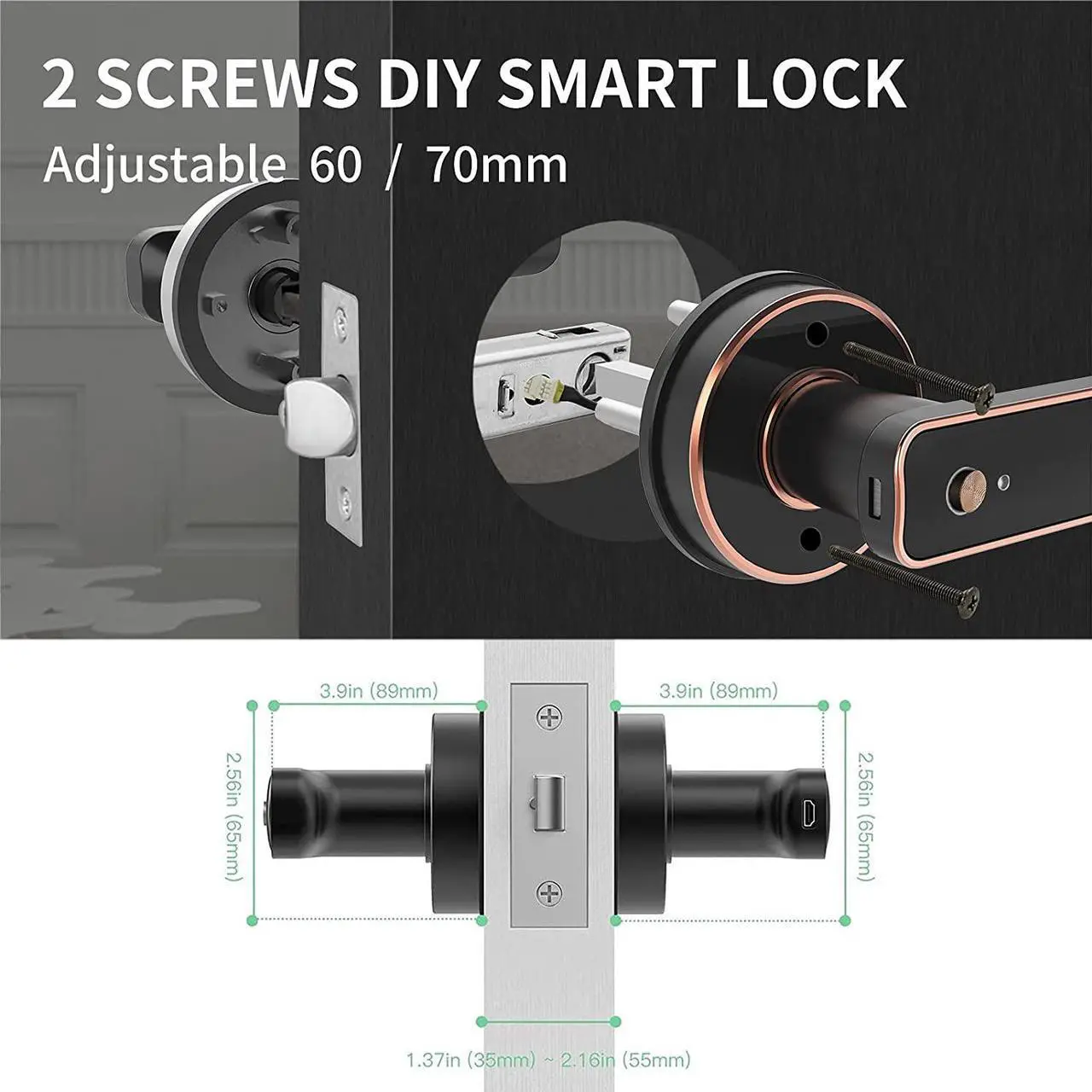 Alt view image 4 of 5 - Fingerprint Door Lock - Biometric Door Knob Fingerprint Door Knob Keyless Entry Door Locks with Handle Door Lever for Homes/Apartments/Office/AirBnB/Hotels (Silver)