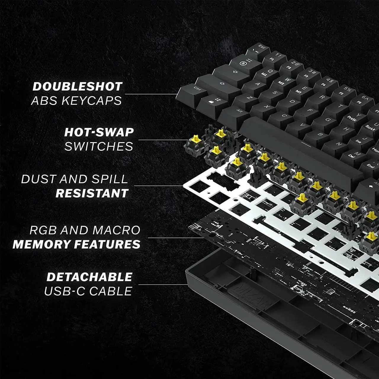 Alt view image 5 of 6 - GK61 Mechanical Gaming Keyboard 60 Percent | 61 RGB Rainbow LED Backlit Programmable Keys | USB Wired | for Mac and Windows PC | Hotswap Gateron Optical Black Switches | Red