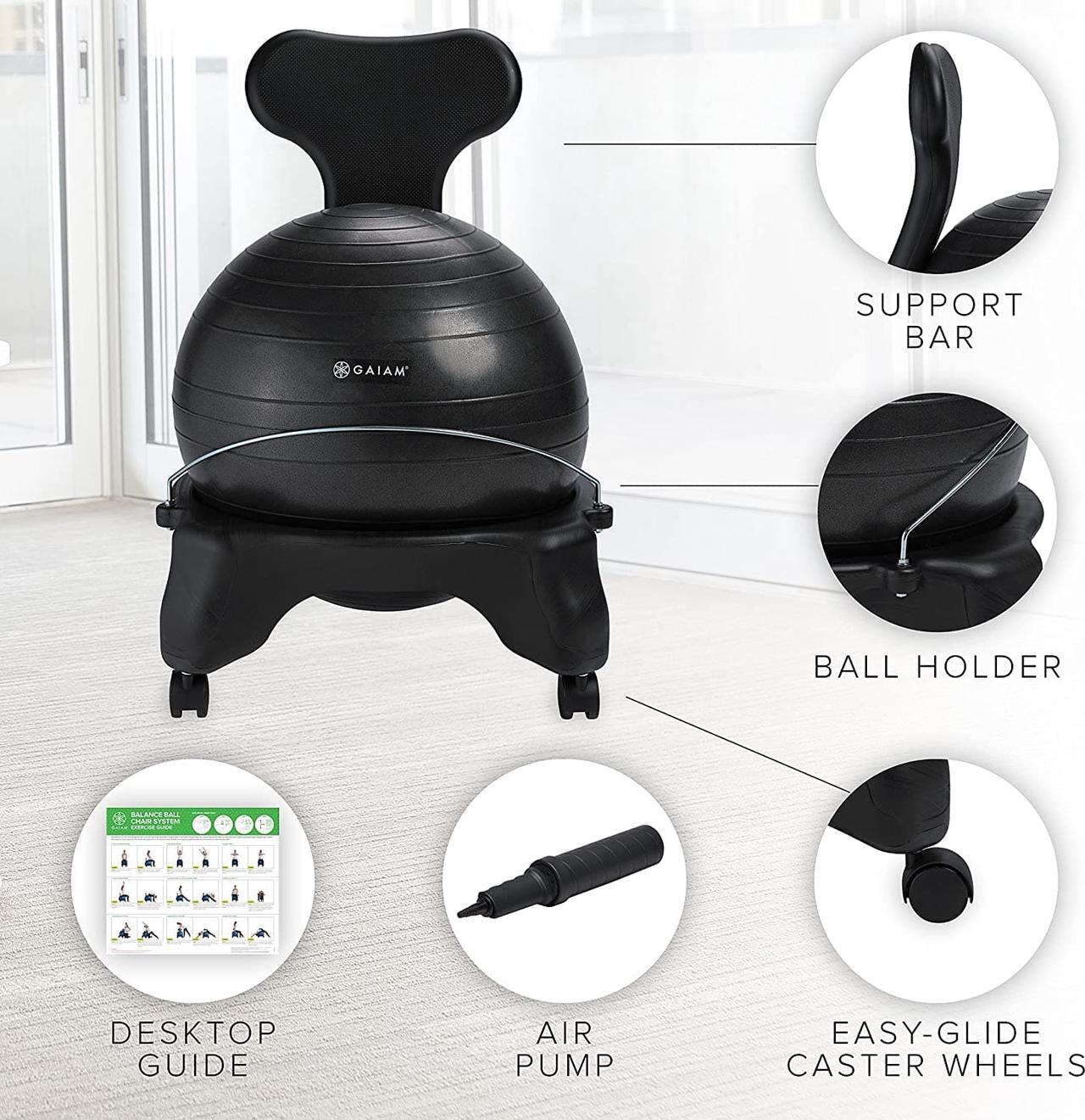 Alt view image 4 of 7 - Classic Balance Ball Chair  Exercise Stability Yoga Ball Premium Ergonomic Chair for Home and Office Desk with Air Pump, Exercise Guide and Satisfaction Guarantee