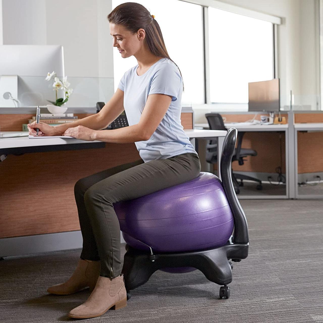 Alt view image 7 of 7 - Classic Balance Ball Chair  Exercise Stability Yoga Ball Premium Ergonomic Chair for Home and Office Desk with Air Pump, Exercise Guide and Satisfaction Guarantee