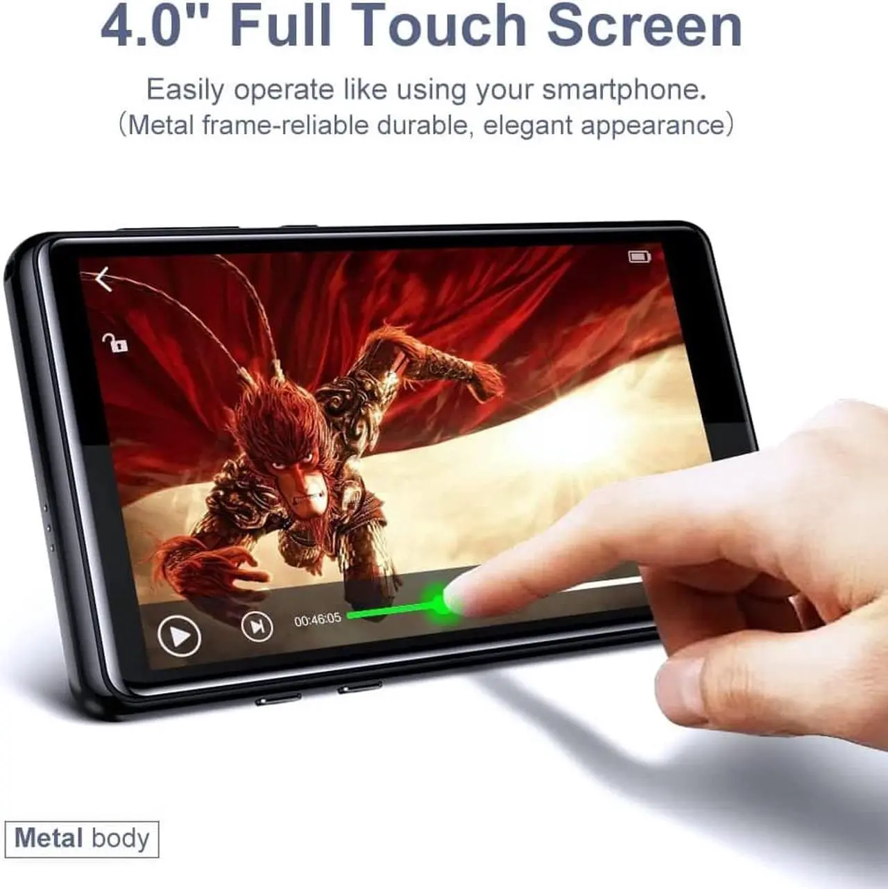 Alt view image 2 of 7 - Mp3 Player with Bluetooth 5.0, 4.0" Touchscreen 16GB HD Video MP3 Mp4 Music Player with Speaker,Portable HiFi Sound with FM Radio, Voice Recorder, E-Book, Sport Pedometer,Support 128G TF Card