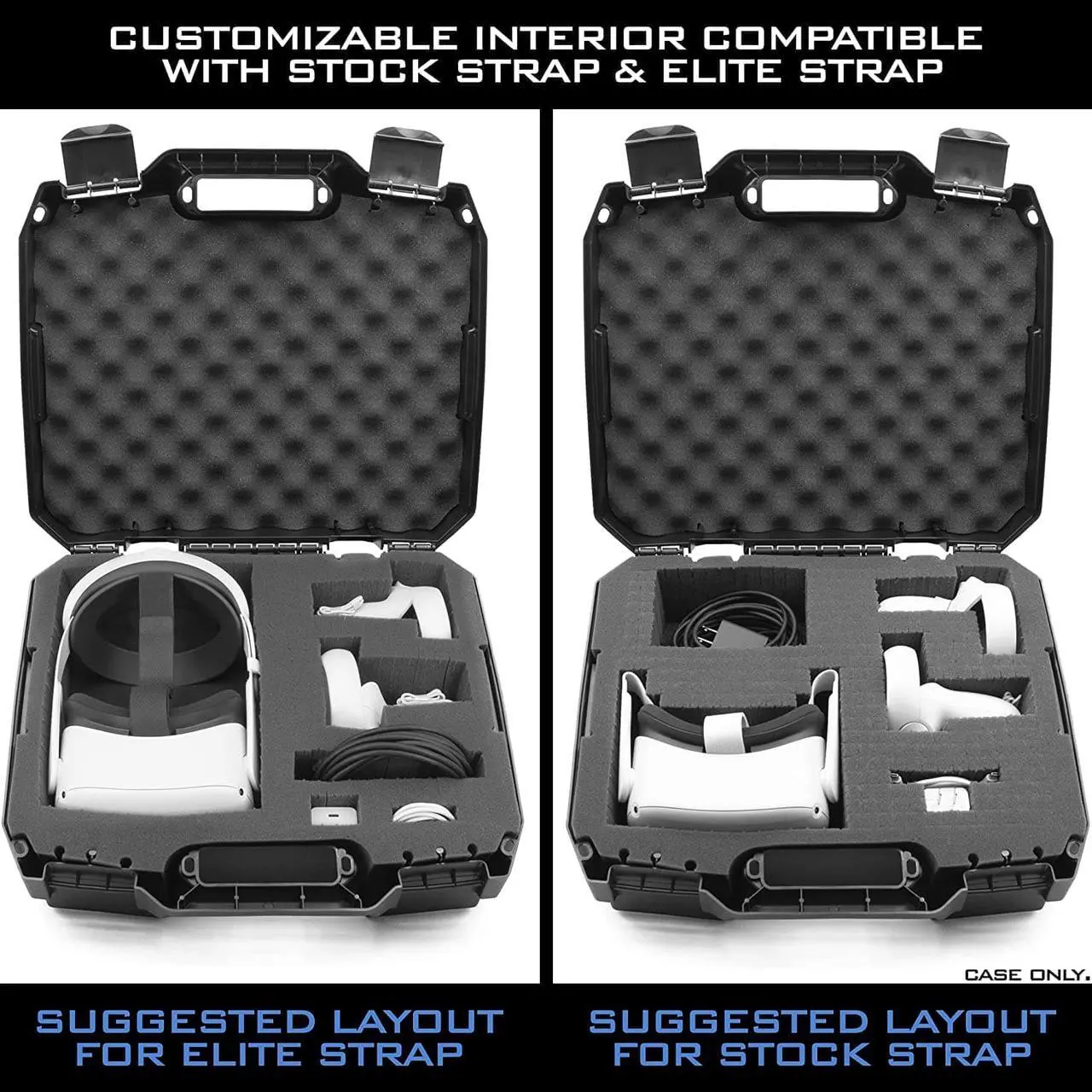 Alt view image 7 of 7 - Hard Case Compatible with Oculus Quest 2 and Oculus Quest VR Gaming Headset & Accessories - Hard Case with Customizable Foam fits Elite Strap and Other Accessories