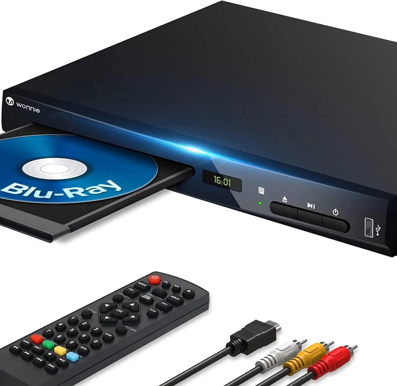 Main image of Blu-Ray DVD Player for TV, HD 1080P Players with HDMI/AV/Coaxial/USB Ports, Supports All DVDs and Region A/1 Blue Ray, Built-in PAL/NTSC System, Includes HDMI/AV Cable and Remote Control