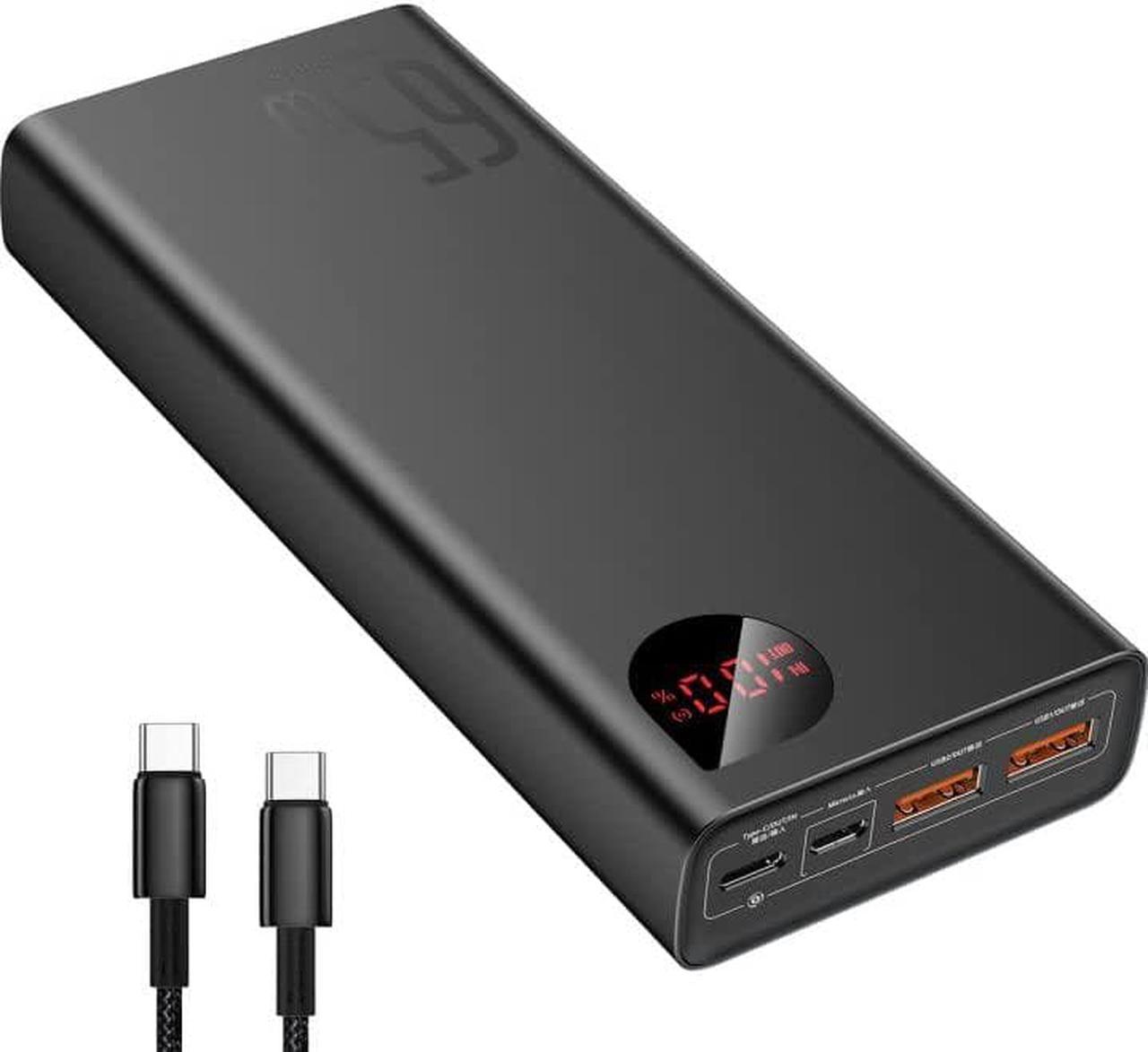 Power Bank, 65W 20000mAh Laptop Portable Charger, Fast Charging USB C 4-Port PD3.0 Battery Pack for MacBook Dell XPS IPad iPhone 13/12 Pro Mini Samsung Black