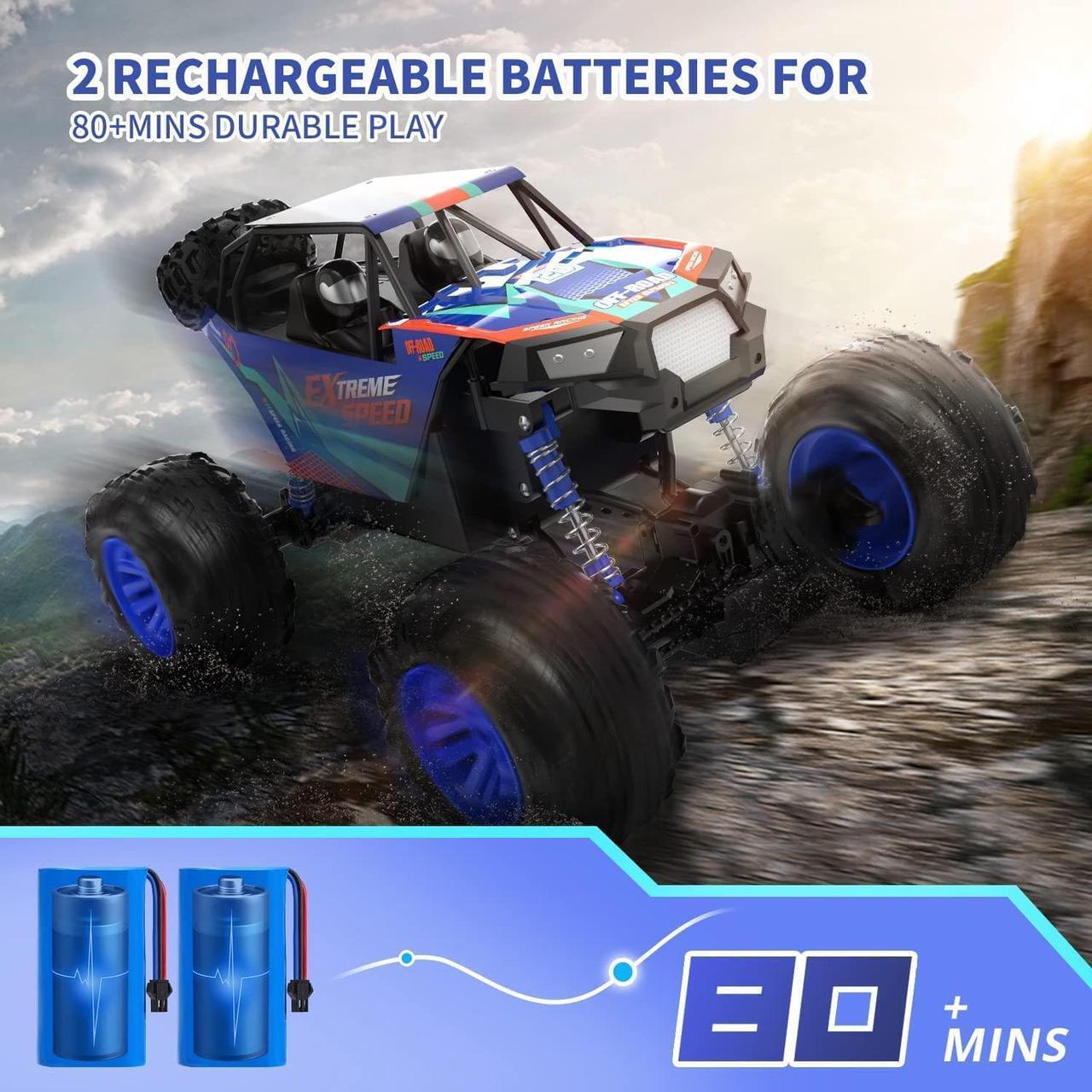 Alt view image 4 of 7 - DE60 Large 1:8 Scale Upgraded RC Cars Remote Control Car for Adults Boys,Off Road Monster Truck with Realistic Sound,2.4Ghz 4WD Rock Crawler Toy All Terrain Climbing,2 Batteries for 80 Min Play