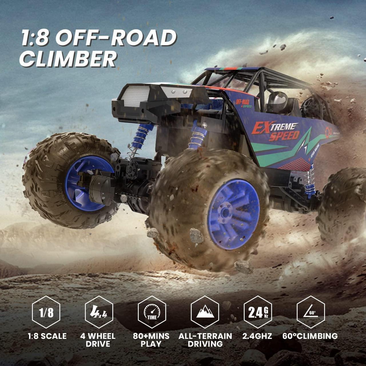 Alt view image 5 of 7 - DE60 Large 1:8 Scale Upgraded RC Cars Remote Control Car for Adults Boys,Off Road Monster Truck with Realistic Sound,2.4Ghz 4WD Rock Crawler Toy All Terrain Climbing,2 Batteries for 80 Min Play