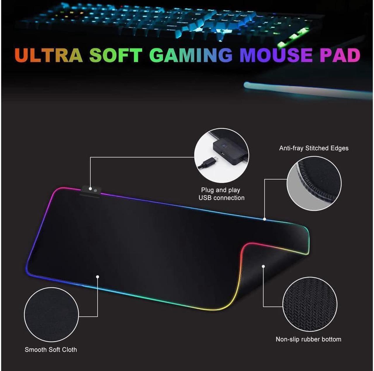Alt view image 2 of 5 - RGB Gaming Mouse Pad, Soft Oversized Glowing Extended LED Mousepad, Touch Control, Anti-Slip Rubber Base Computer Keyboard Mouse Mat, 31.5 x 11.8 Inch