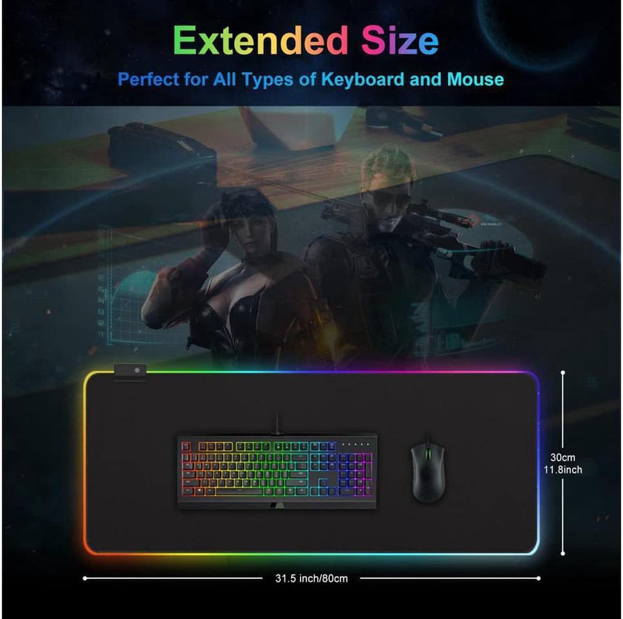Alt view image 5 of 5 - RGB Gaming Mouse Pad, Soft Oversized Glowing Extended LED Mousepad, Touch Control, Anti-Slip Rubber Base Computer Keyboard Mouse Mat, 31.5 x 11.8 Inch