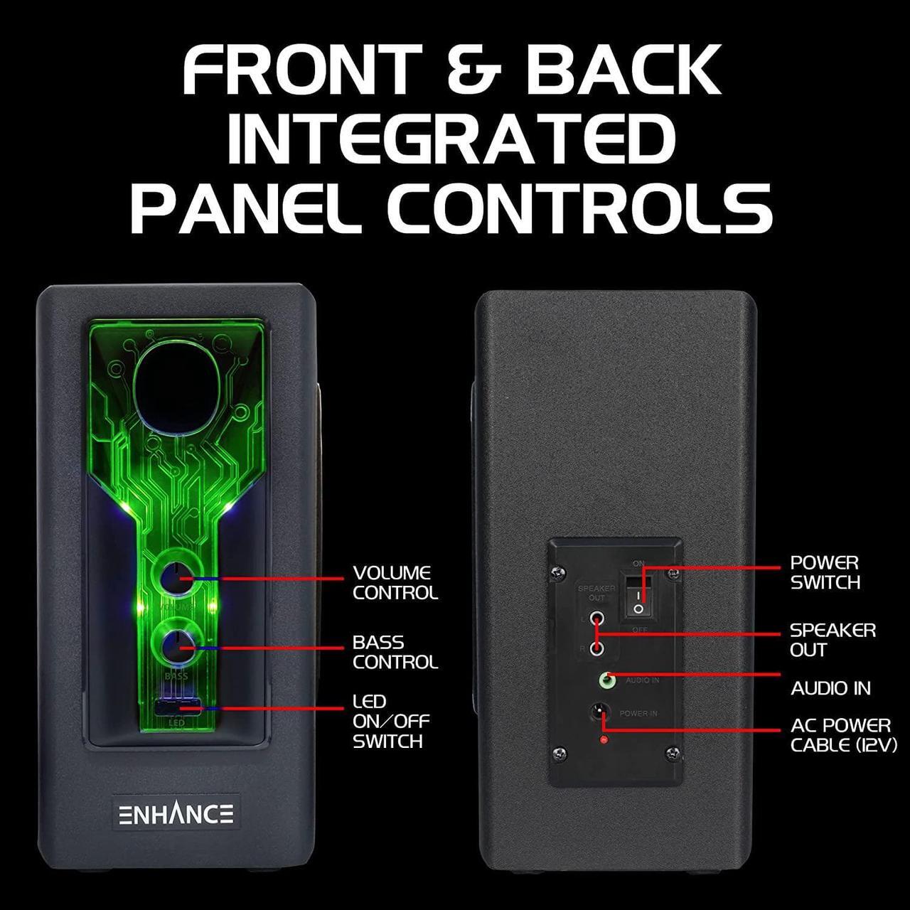 Alt view image 3 of 7 - SB 2.1 Computer Speakers with Subwoofer - Red LED Gaming Speakers, High Excursion Sound System, AC Powered & 3.5mm, Volume and Bass Control, Compatible with Gaming PC, Desktop, Laptop Green/Black