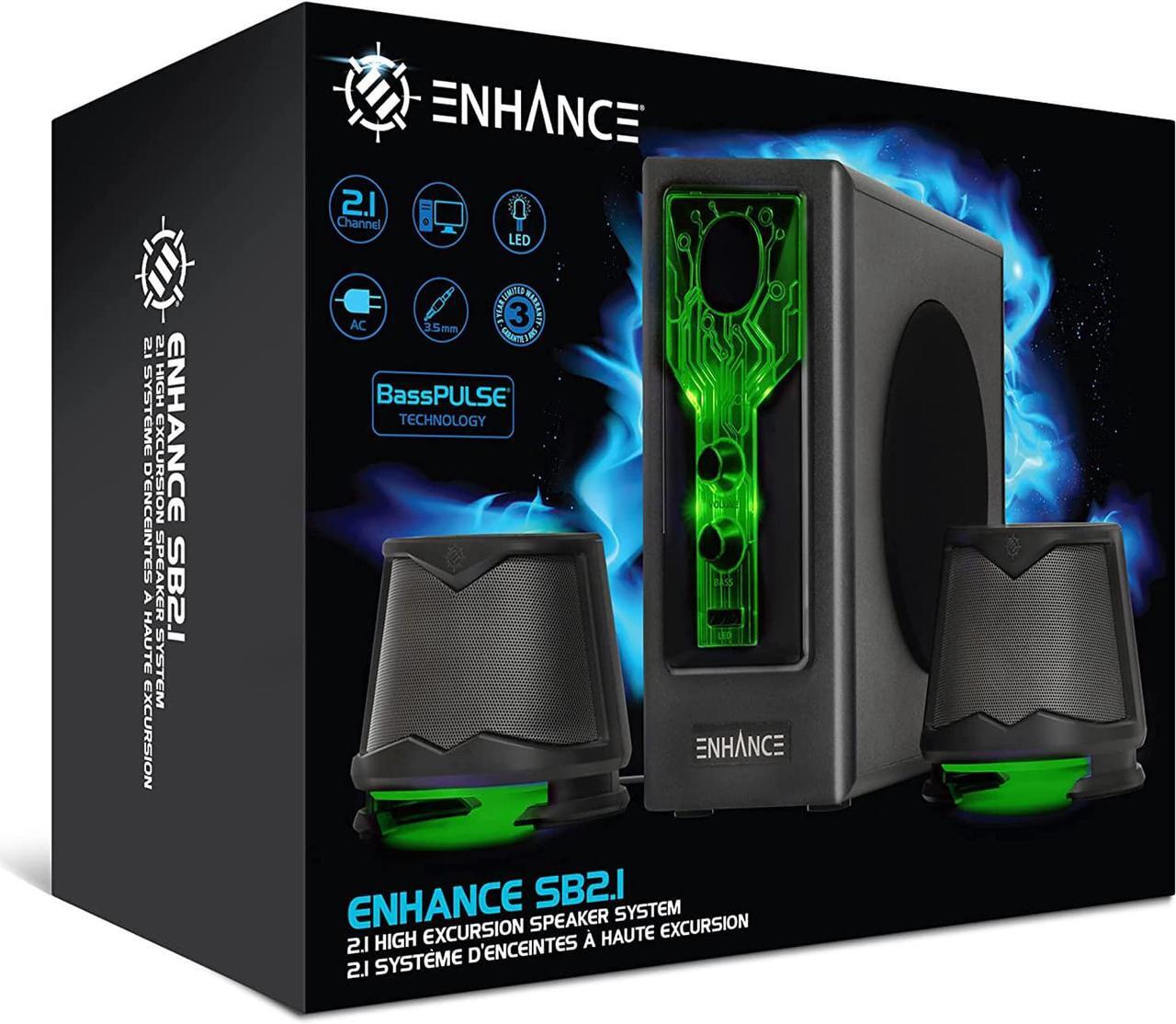 Alt view image 7 of 7 - SB 2.1 Computer Speakers with Subwoofer - Red LED Gaming Speakers, High Excursion Sound System, AC Powered & 3.5mm, Volume and Bass Control, Compatible with Gaming PC, Desktop, Laptop Green/Black