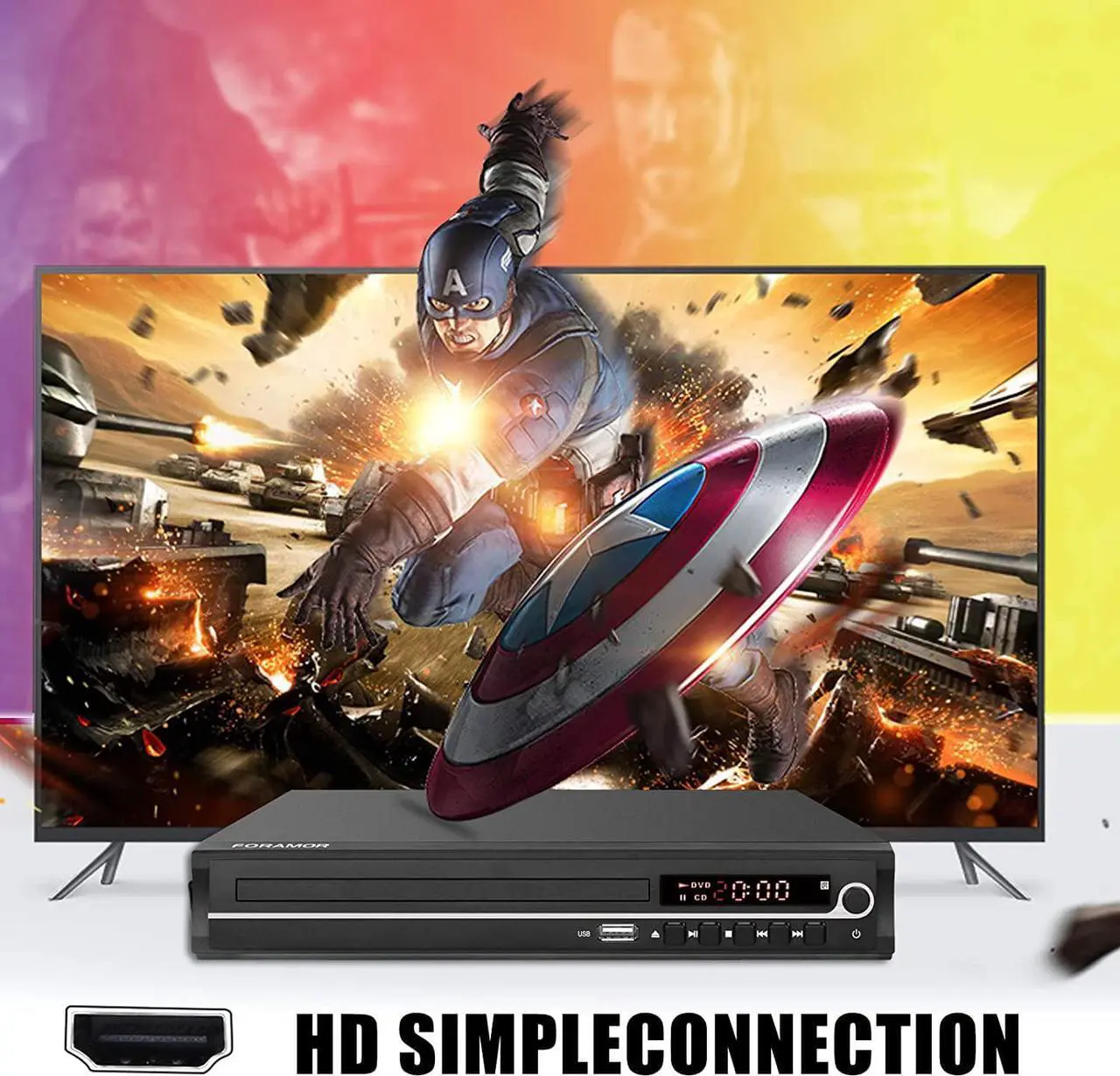 Alt view image 5 of 7 - DVD Player,Foramor HDMI DVD Player for Smart TV Support 1080P Full HD with HDMI Cable Remote Control USB Input Region Free Home DVD Players