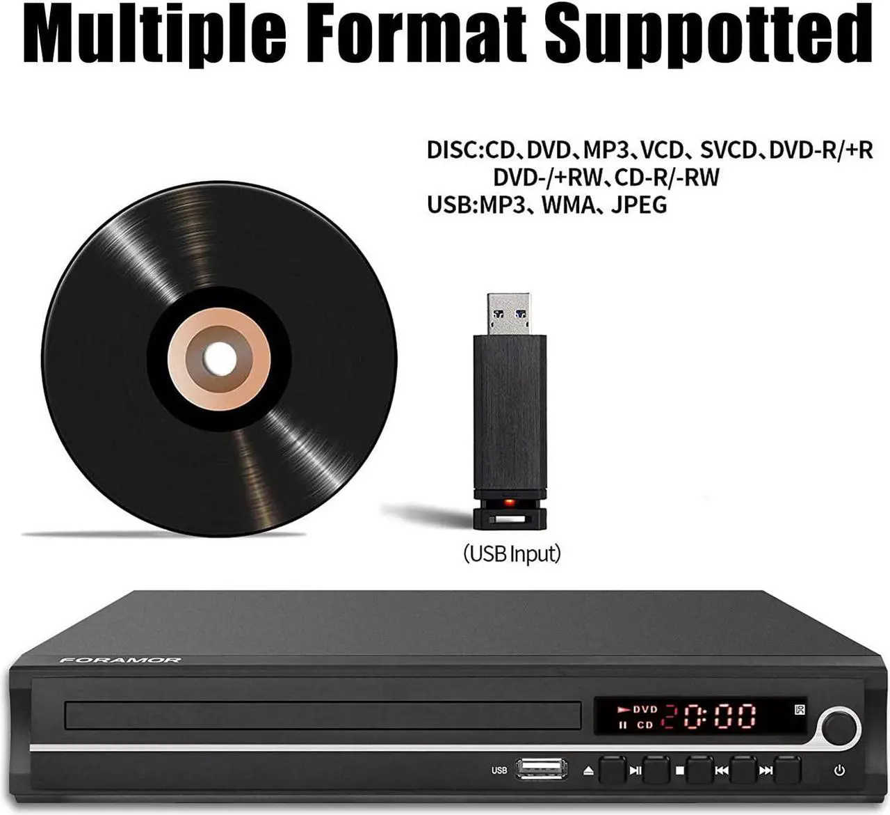 Alt view image 6 of 7 - DVD Player,Foramor HDMI DVD Player for Smart TV Support 1080P Full HD with HDMI Cable Remote Control USB Input Region Free Home DVD Players