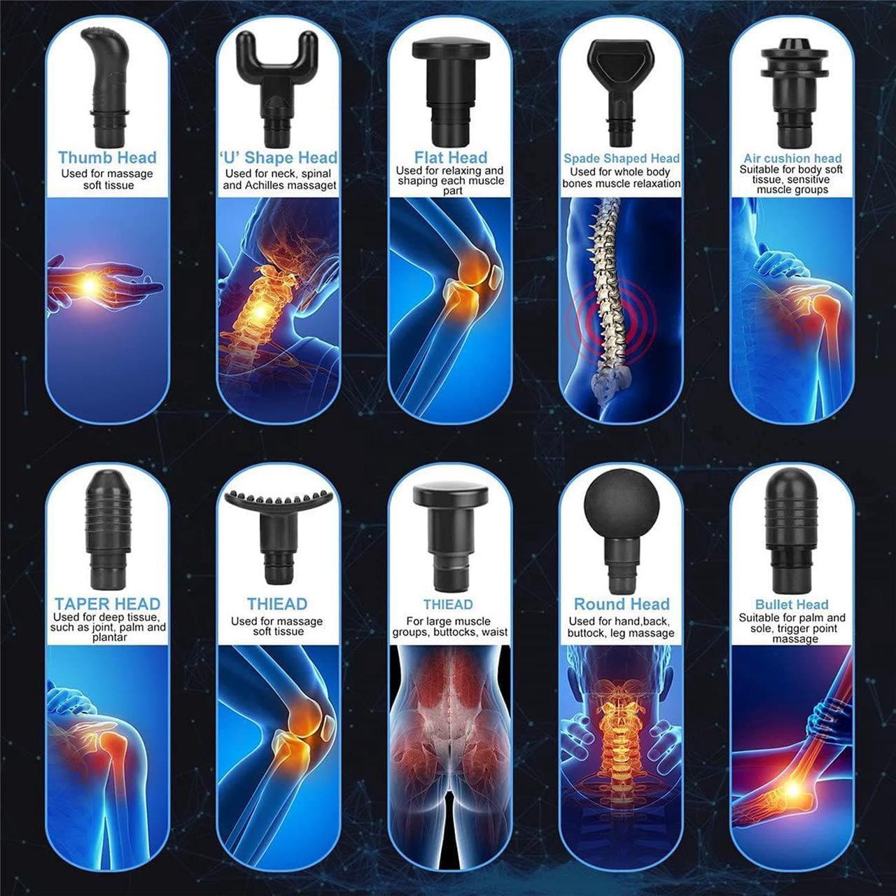 Alt view image 5 of 7 - Muscle Massage Gun, Quiet Deep Tissue Percussion Back Neck Head Hammer Massager for Athletes, 30 Speed Level, LED Touch Screen with 10 Heads