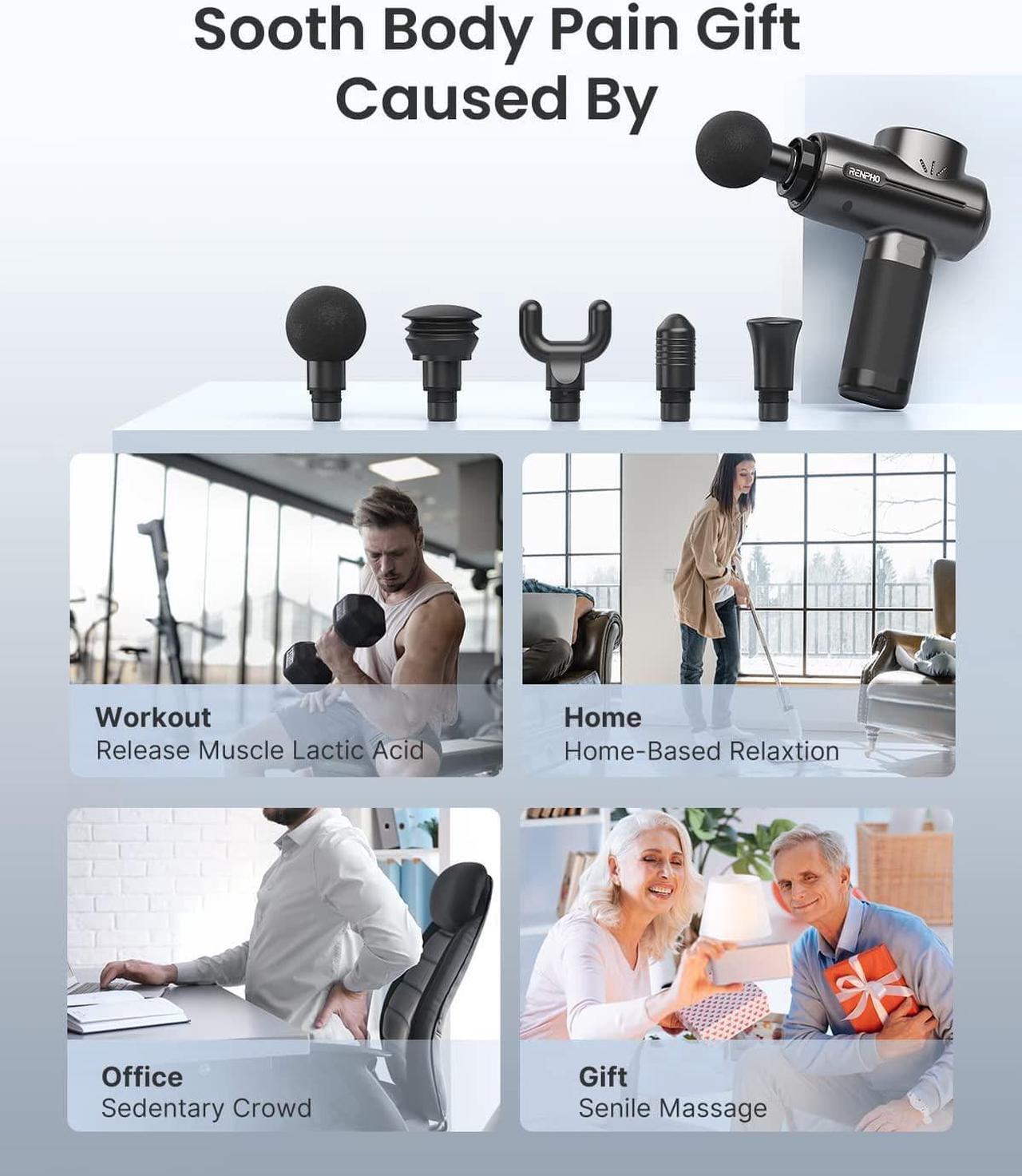 Alt view image 3 of 7 - Powerful Portable Massage Gun, Quiet Deep Tissue Mini Workout Gun Massager for Back and Neck Percussion for Foot Massage, Muscle Massagers with 3200rpm Motor 2500mAh Rechargeable Battery