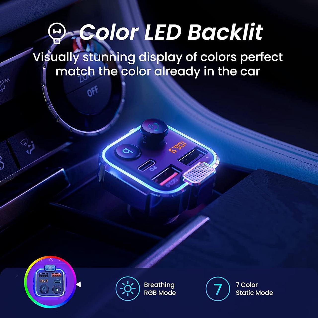 Alt view image 5 of 7 - 2023 Upgraded Bluetooth FM Transmitter for Car Adapter, Stronger Microphone & Bass Sound Bluetooth Radio Transmitter Car Adapter, Support 42W PD+QC3.0, 7 Colors LED Backlit, Wireless Call
