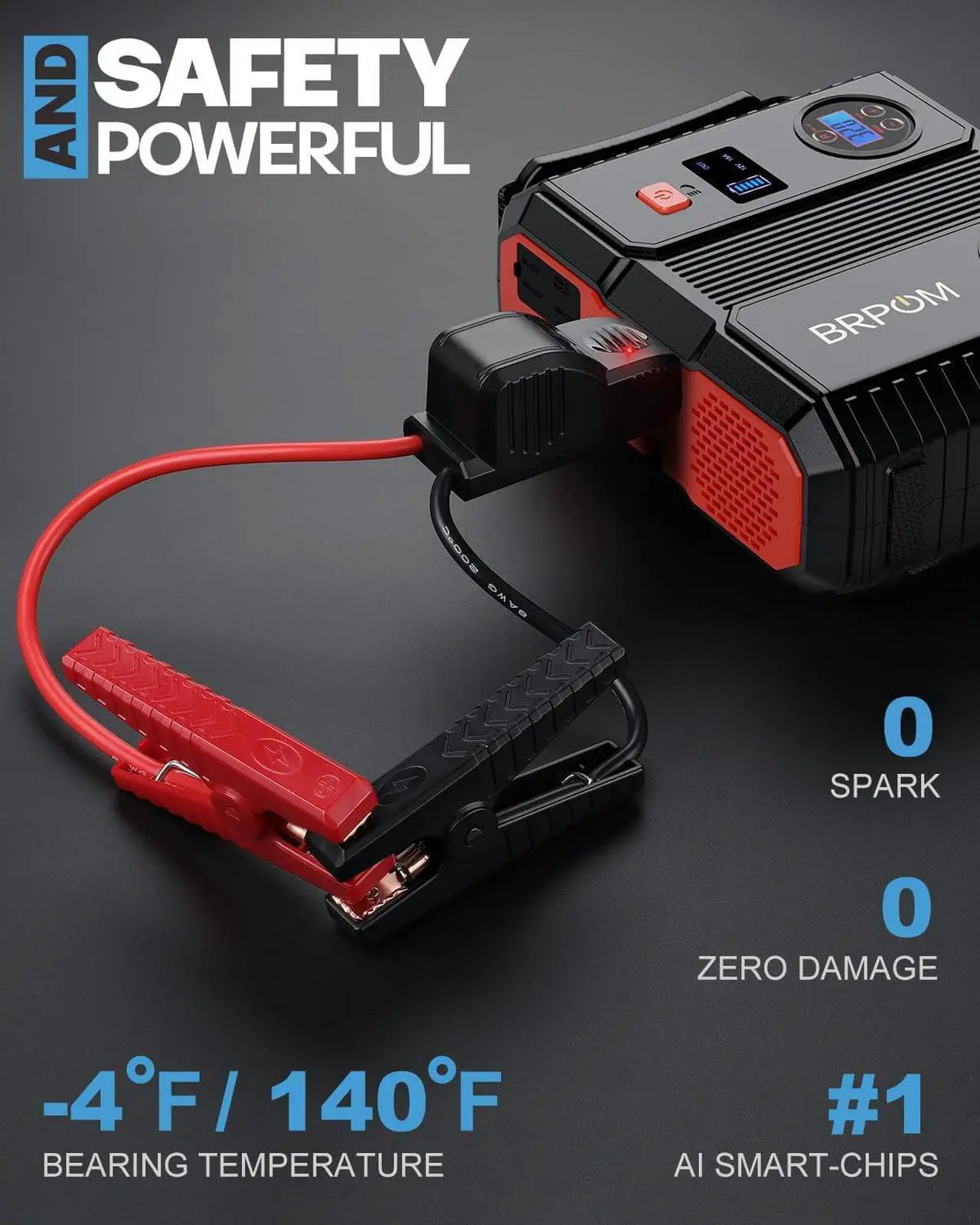 Alt view image 5 of 7 - BRPOM Car Jump Starter with Air Compressor, 150PSI 4000A Peak 24000mah (Up to All Gas or 8.0L Diesel Engine, 50 Times) Portable Jump Starter 12V Auto Battery Jump Pack QC 3.0 with 160W DC Out